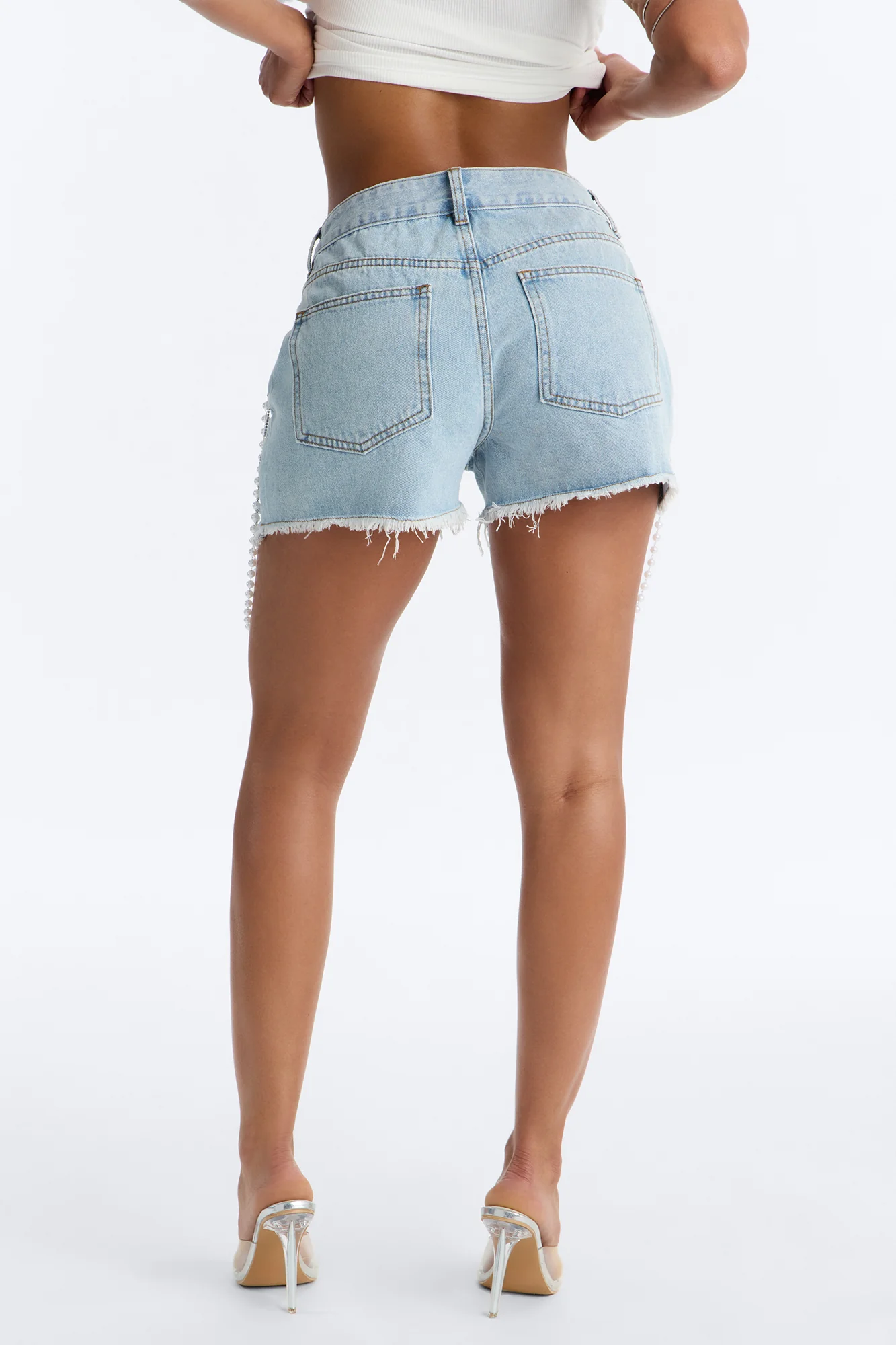 All Dressed Up Ripped Denim Shorts - Light Wash - Image 5