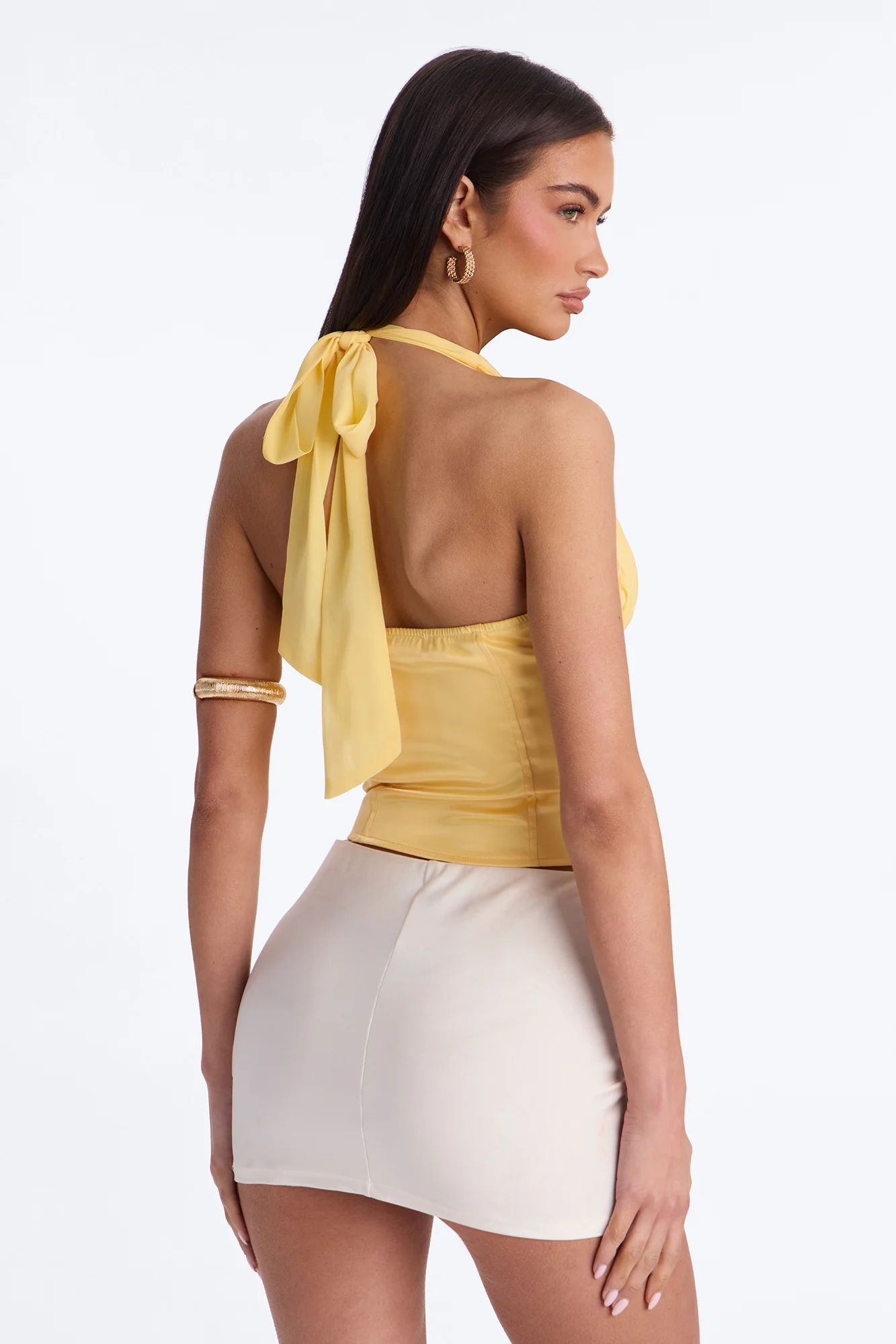 All Eyes Here Tie Neck Satin Halter Top - Yellow - Image 4