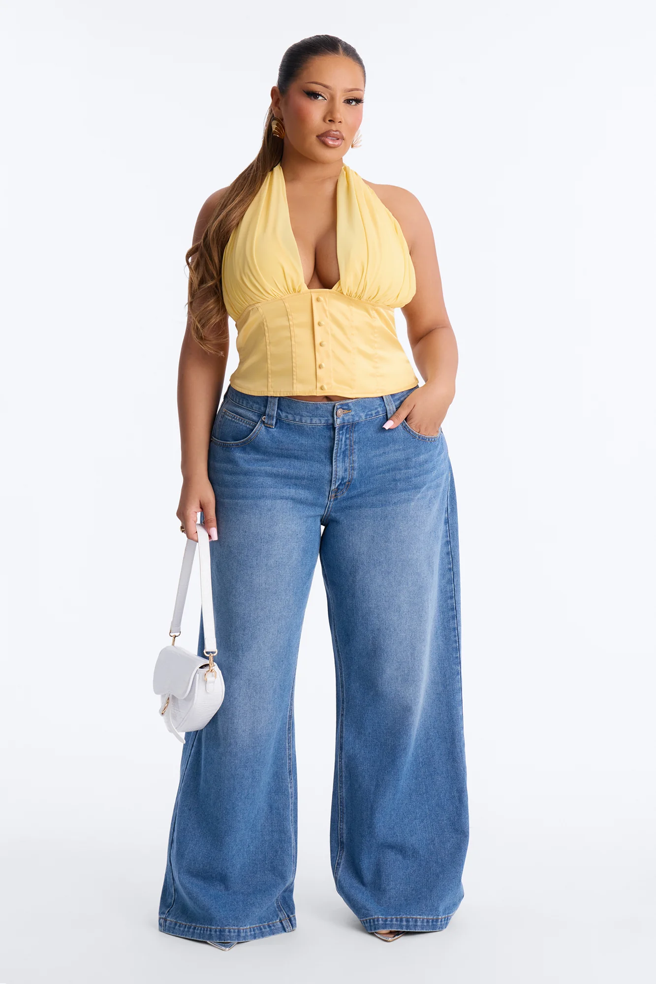 All Eyes Here Tie Neck Satin Halter Top - Yellow - Image 6