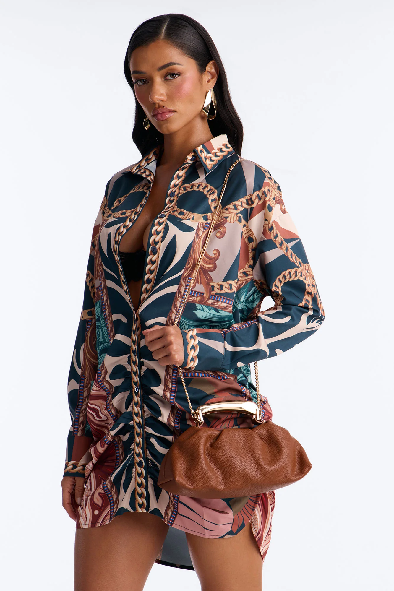 All Eyes On Faux Leather Satchel Bag - Brown - Image 2
