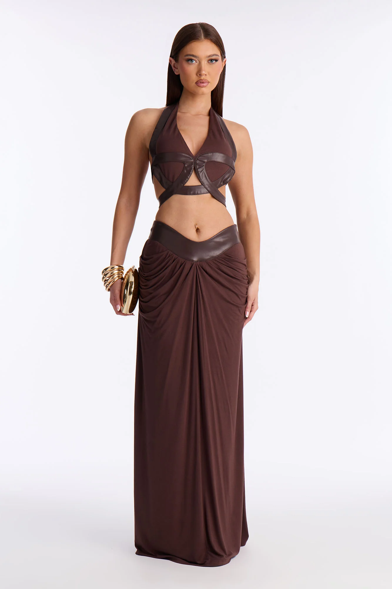 All Eyes On Me Maxi Skirt Set - Brown