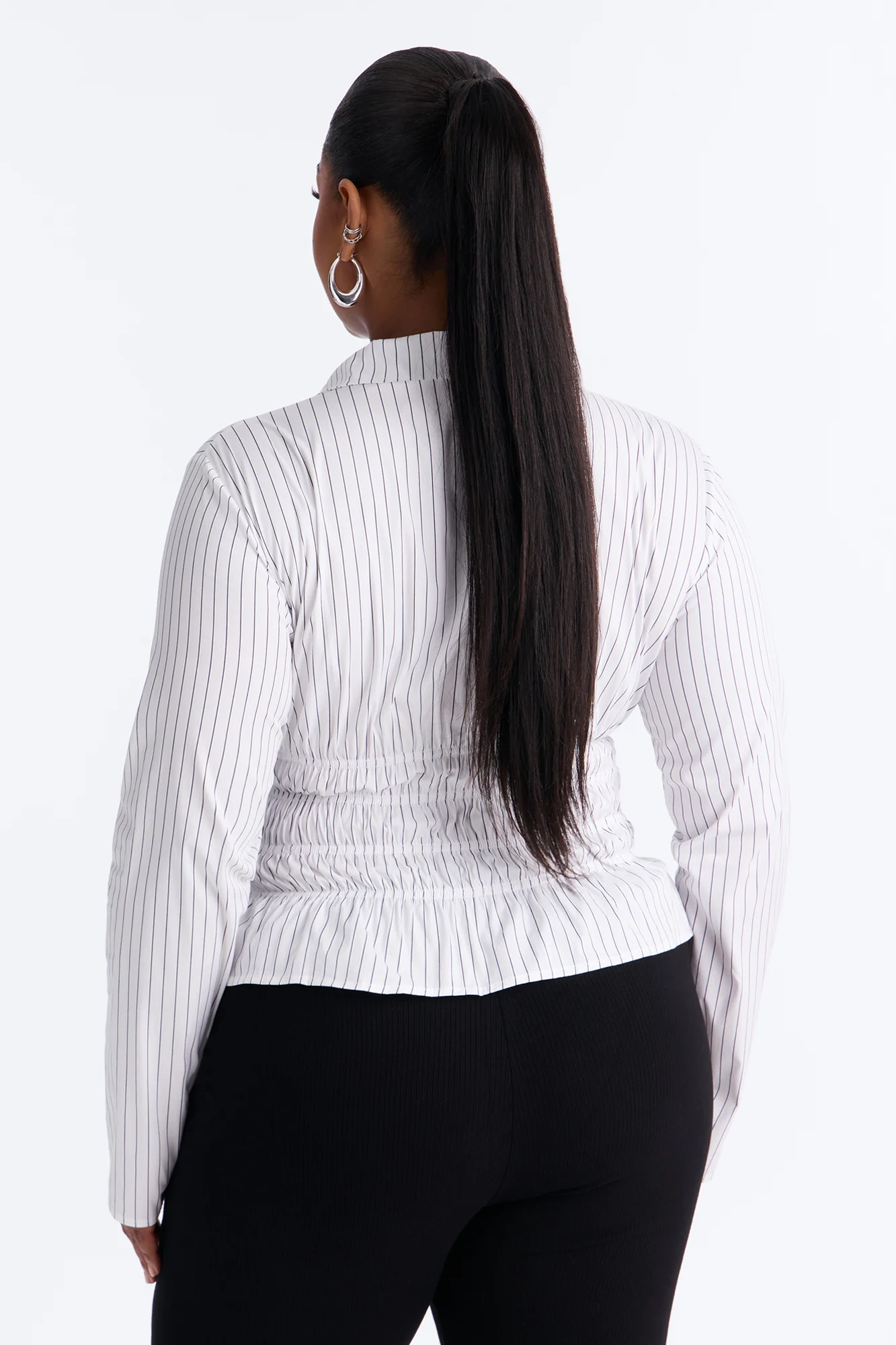All In The Details Smocked Stripe Poplin Shirt - Black/combo - Image 8