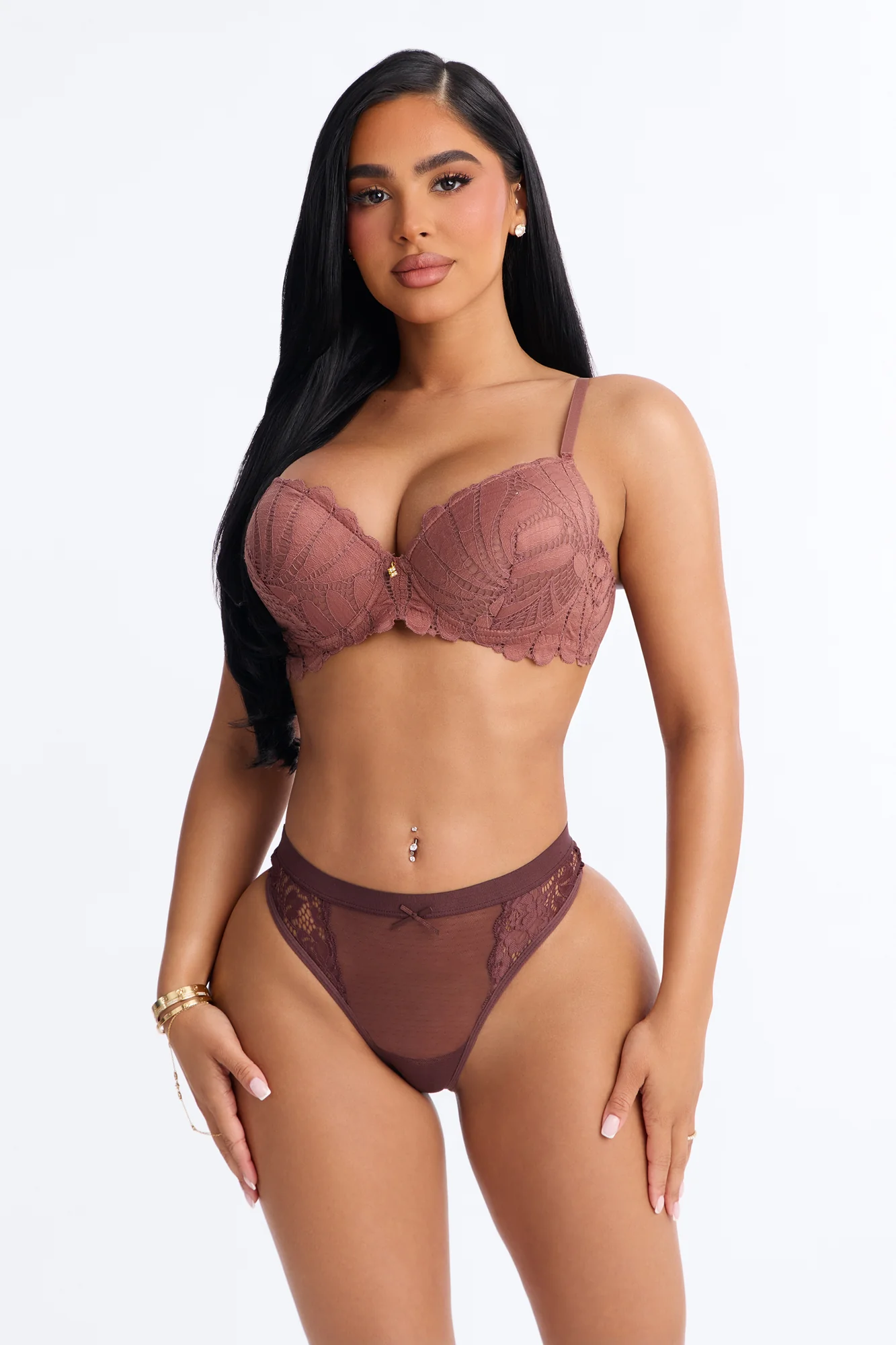 All Nighter Dotted Mesh Thong Panty - Chocolate - Image 2