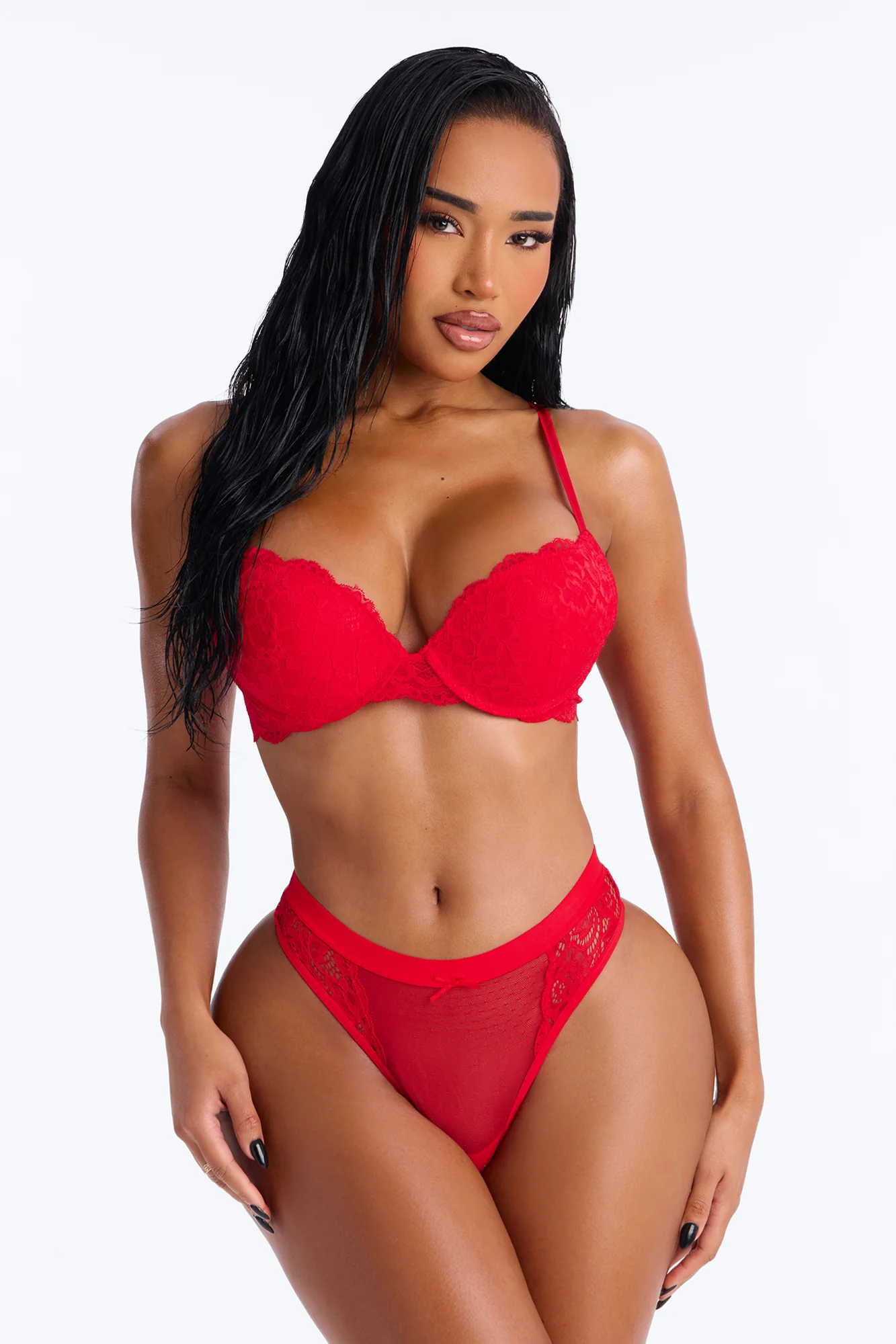 All Nighter Dotted Mesh Thong Panty - Red - Image 2
