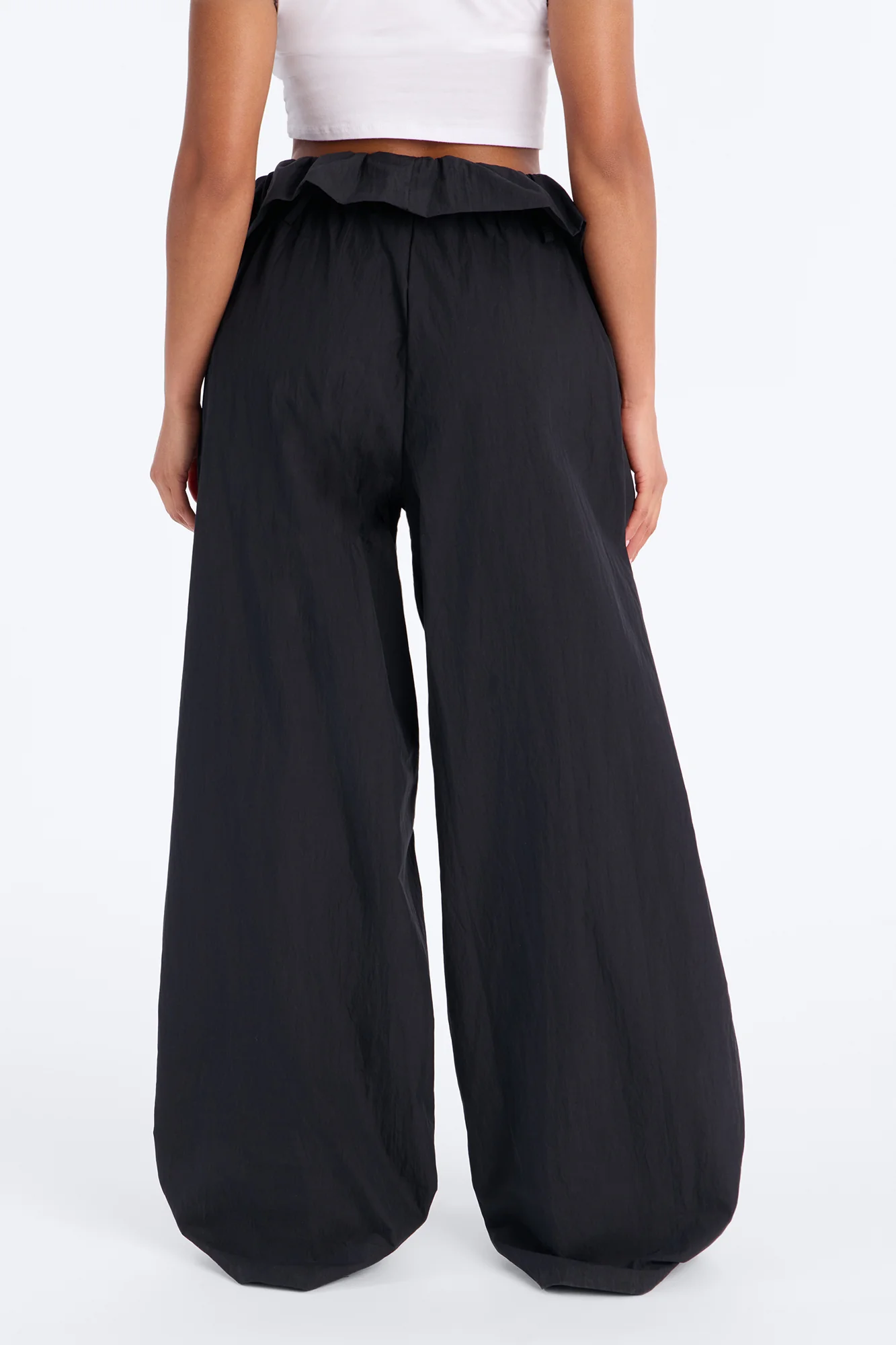 All Strings Attached Fold Over Waist Windbreaker Pant 33″ - Black - Image 3