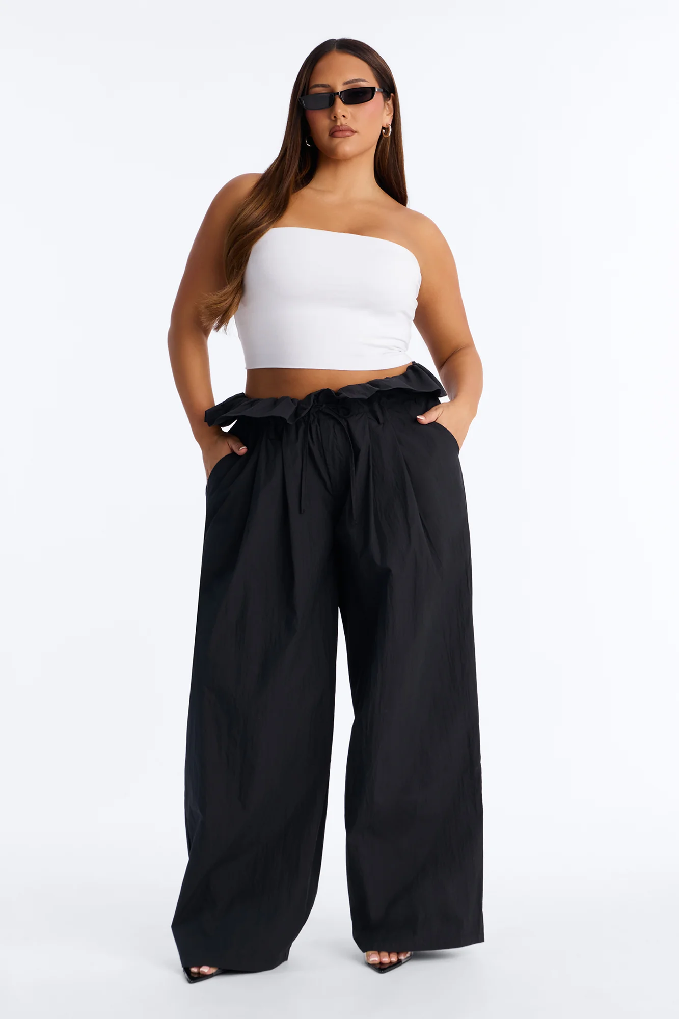 All Strings Attached Fold Over Waist Windbreaker Pant 33″ - Black - Image 4