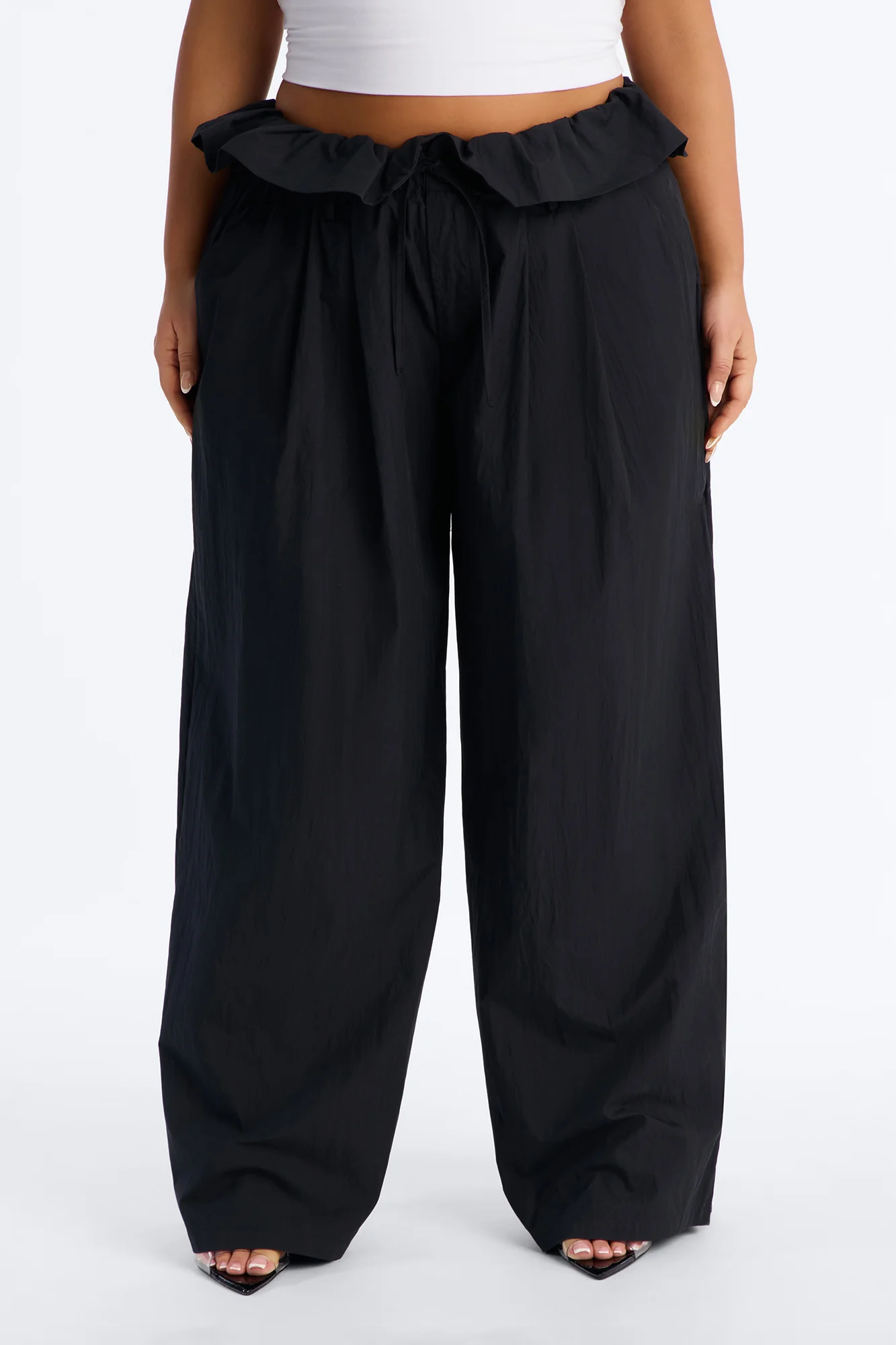 All Strings Attached Fold Over Waist Windbreaker Pant 33″ - Black - Image 5