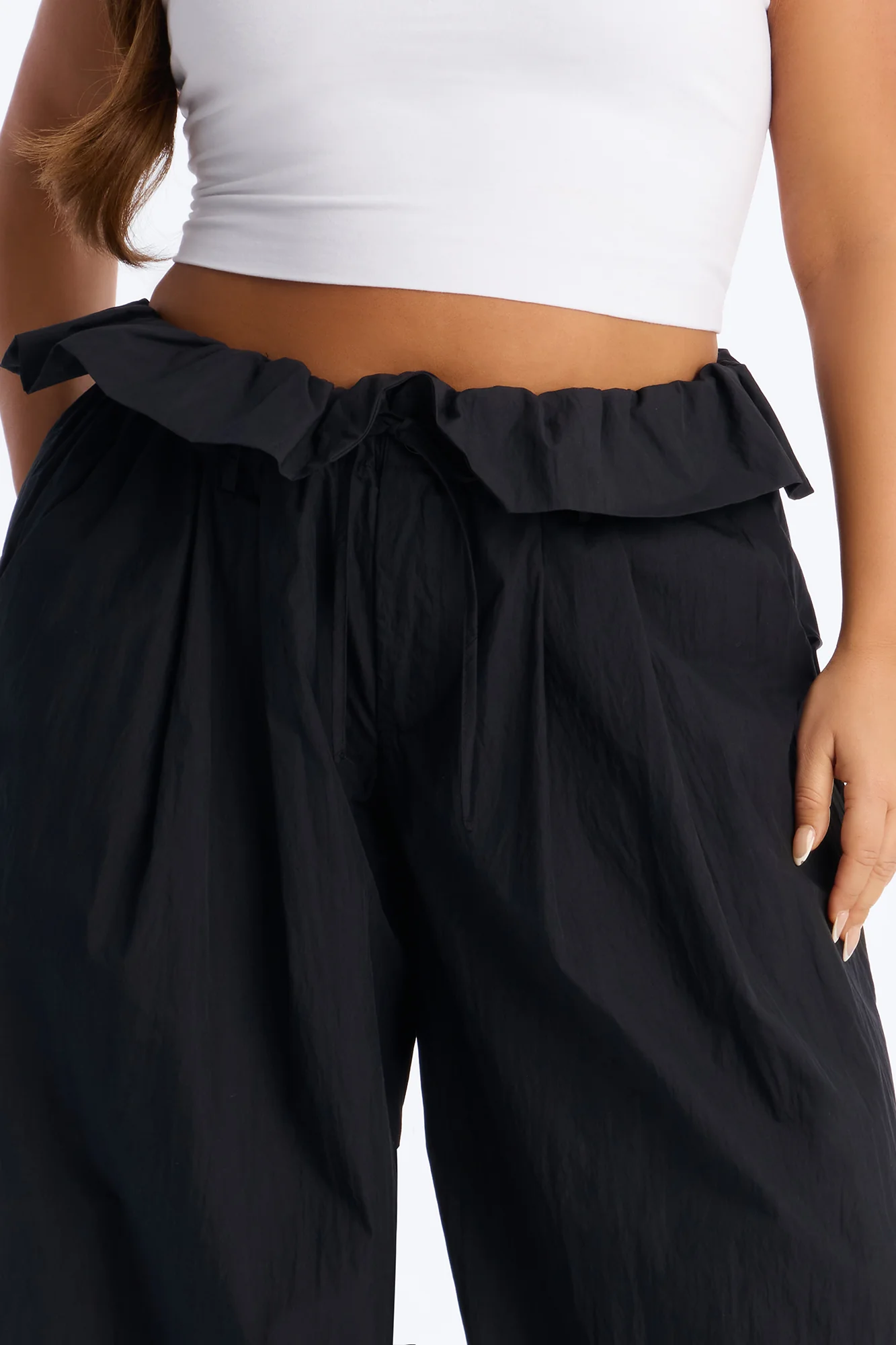 All Strings Attached Fold Over Waist Windbreaker Pant 33″ - Black - Image 6