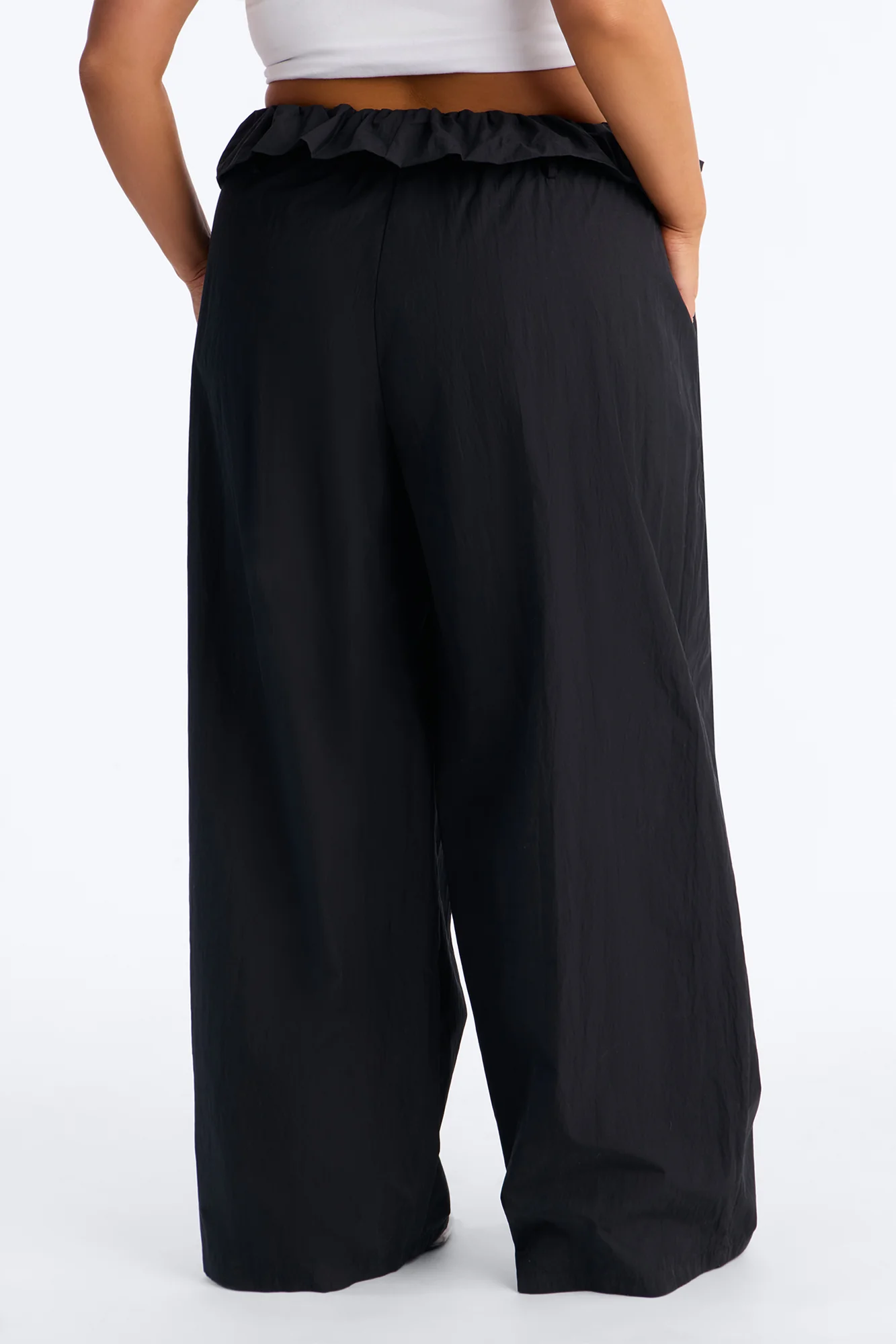 All Strings Attached Fold Over Waist Windbreaker Pant 33″ - Black - Image 7