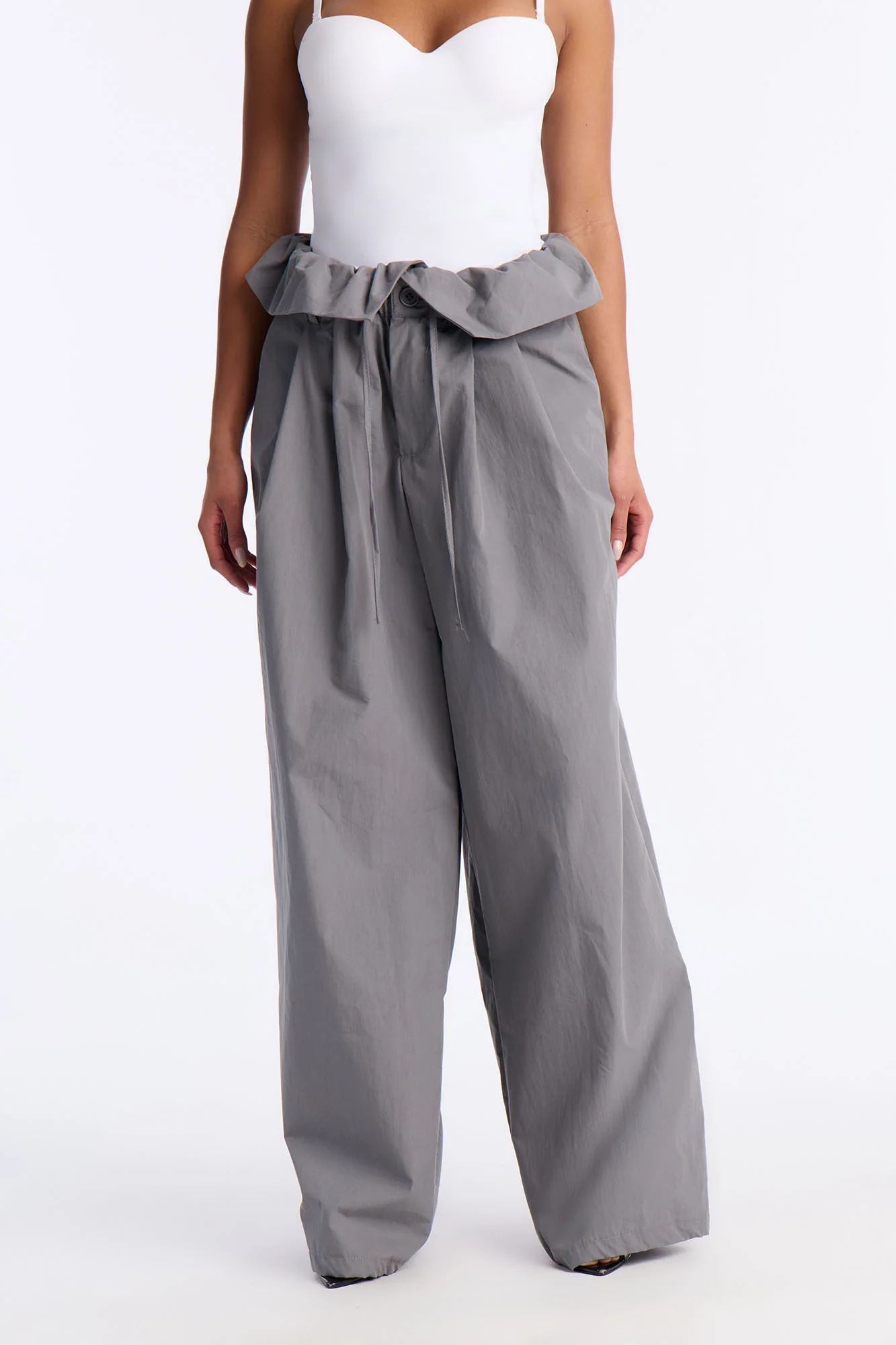 All Strings Attached Fold Over Waist Windbreaker Pant 33″ - Grey - Image 2