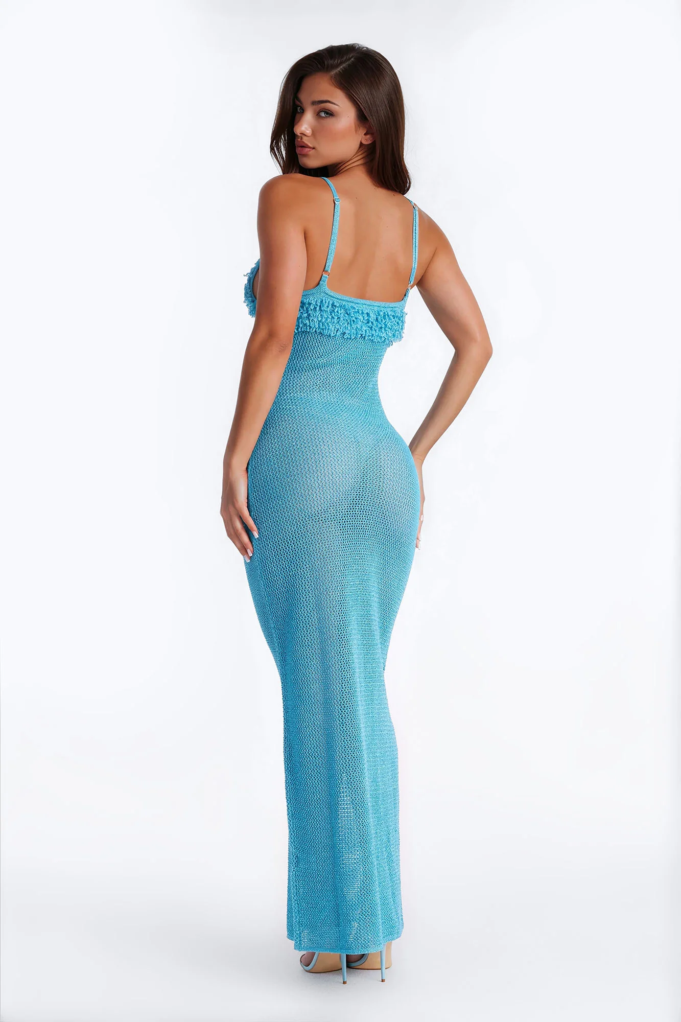 All That Glitters Crochet Maxi Dress - Aqua - Image 3