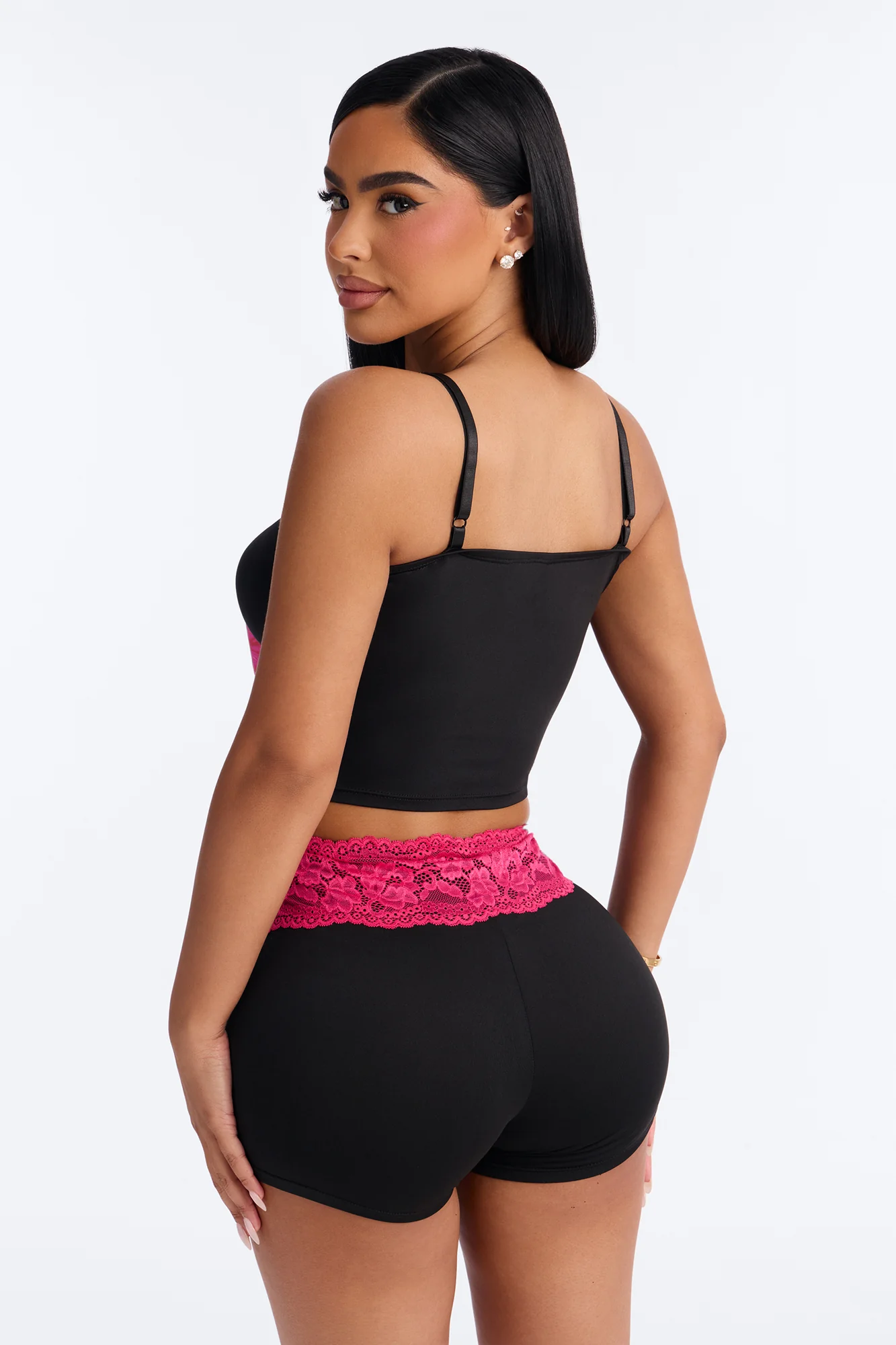 All With Me Floral Lace Trim 2 Piece PJ Set - Black/Pink - Image 4