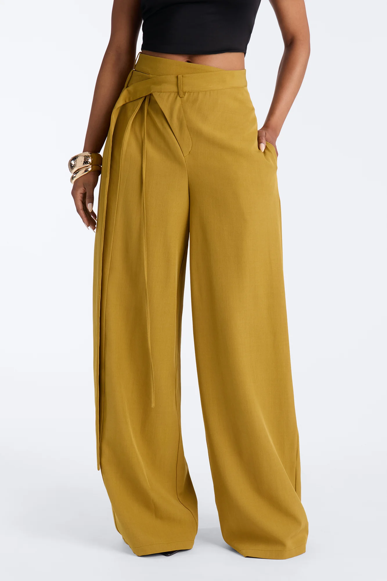 All Wrapped Up Cutout Wide Leg Trousers - Chartreuse - Image 2