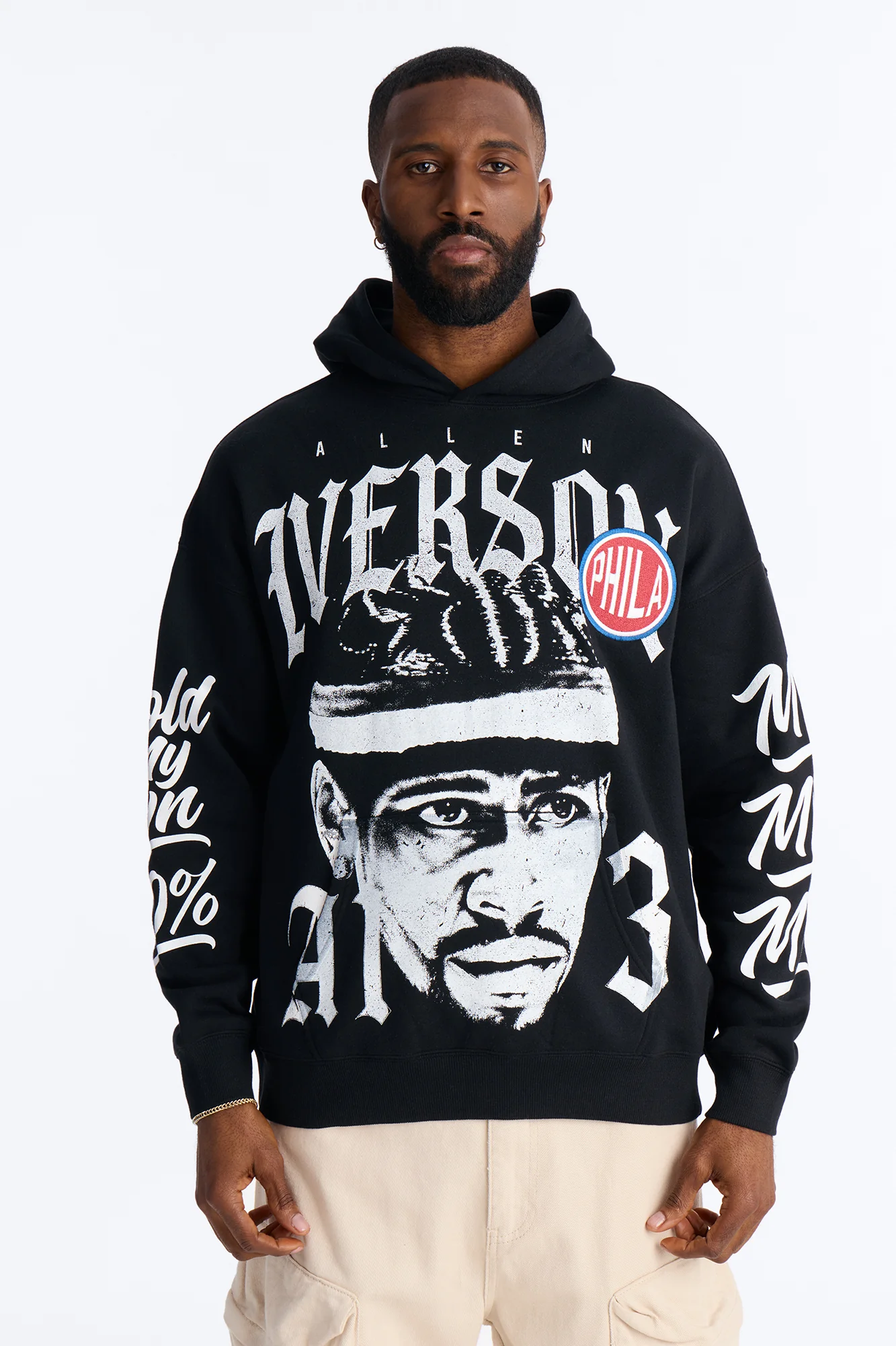 Allen Iverson MVP Embroidery Patch Oversized Hoodie - Black