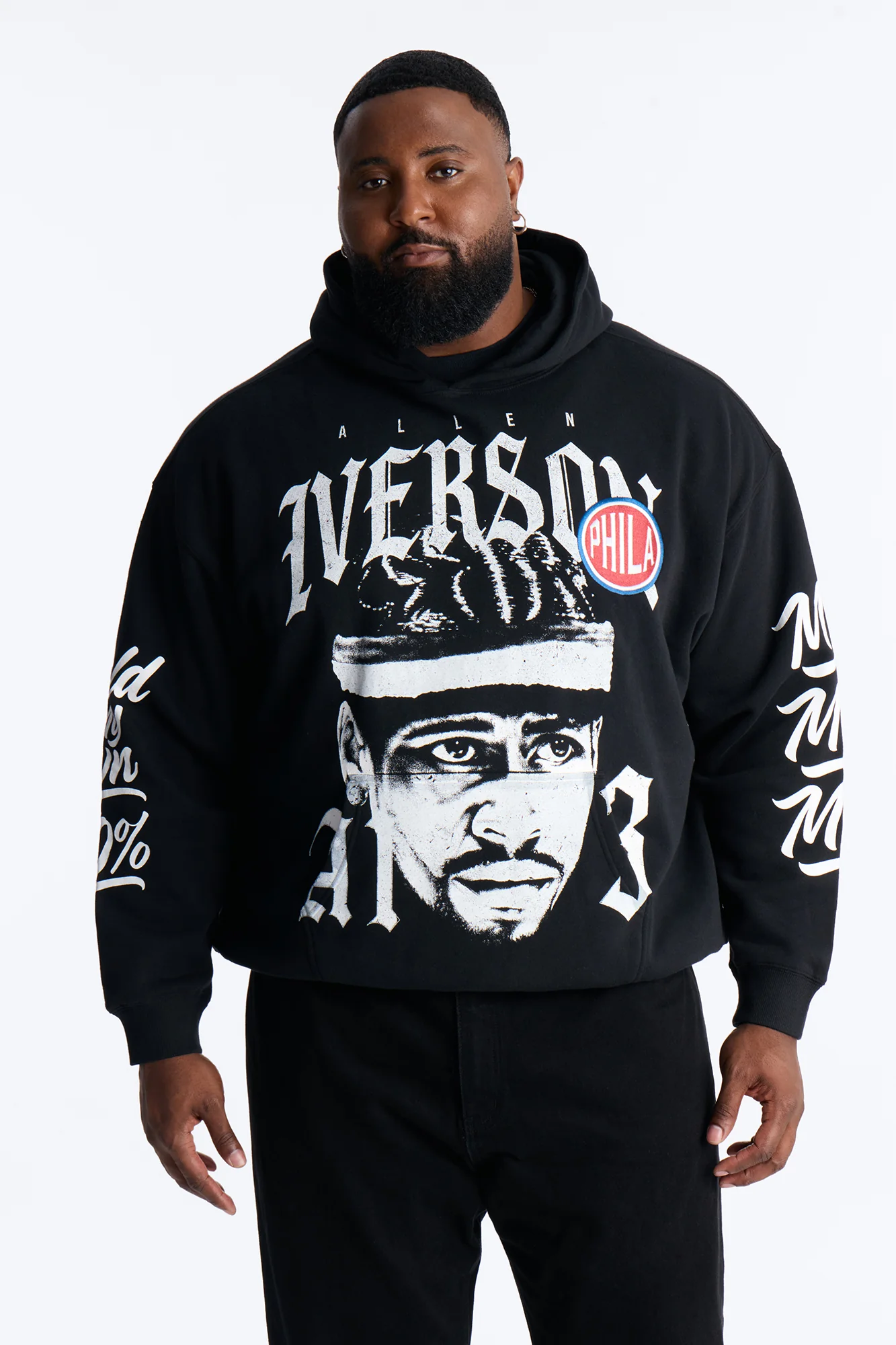 Allen Iverson MVP Embroidery Patch Oversized Hoodie - Black - Image 6