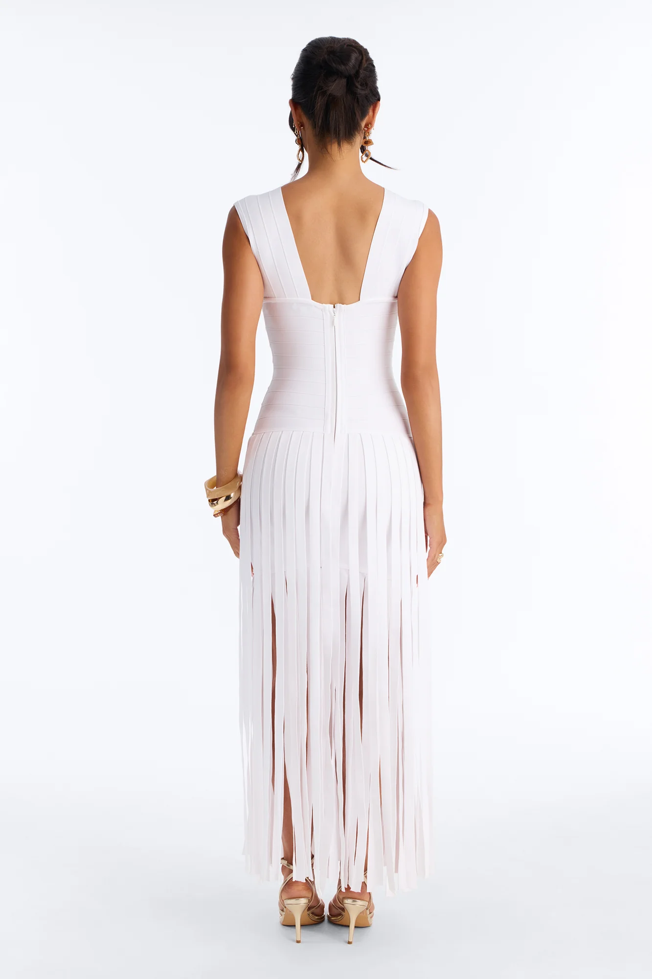 Alliana Bandage Fringe Maxi Dress - White - Image 4