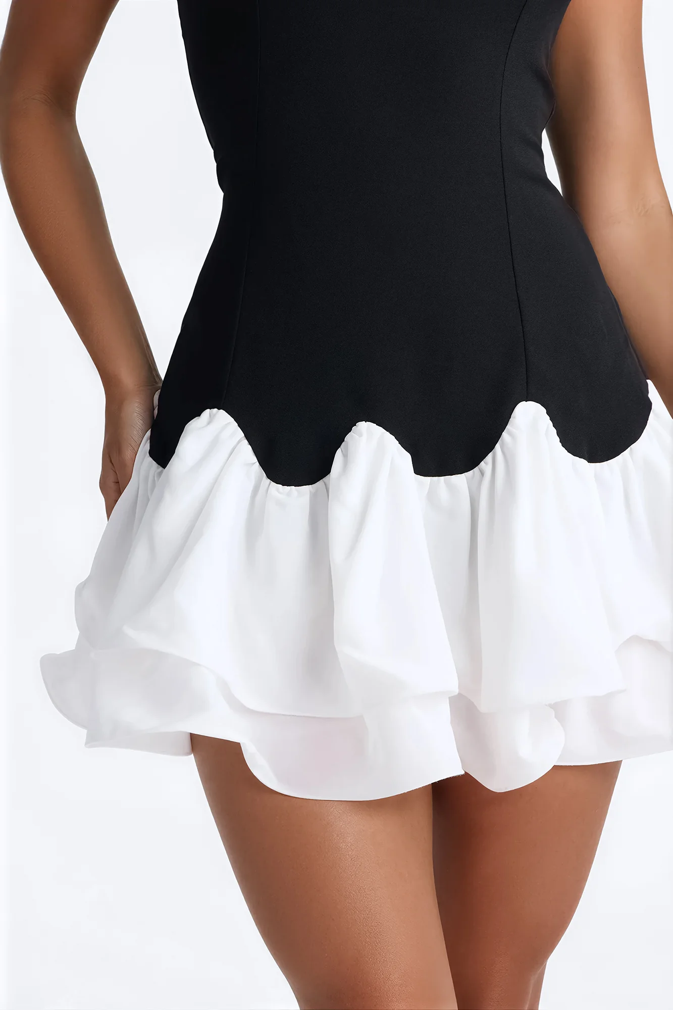 Allie Ruffle Hem Chiffon Mini Dress - Black/White - Image 3