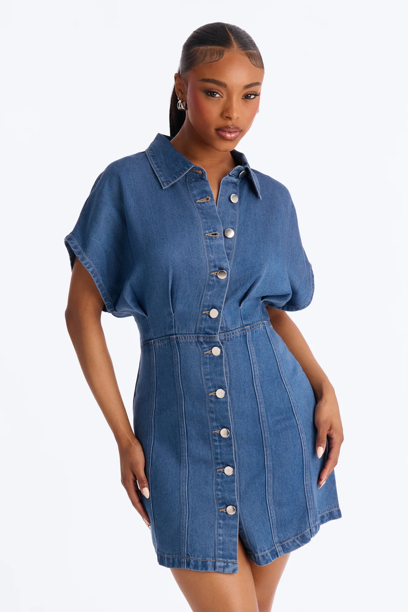 Allise Short Sleeve Denim Mini Dress - Denim
