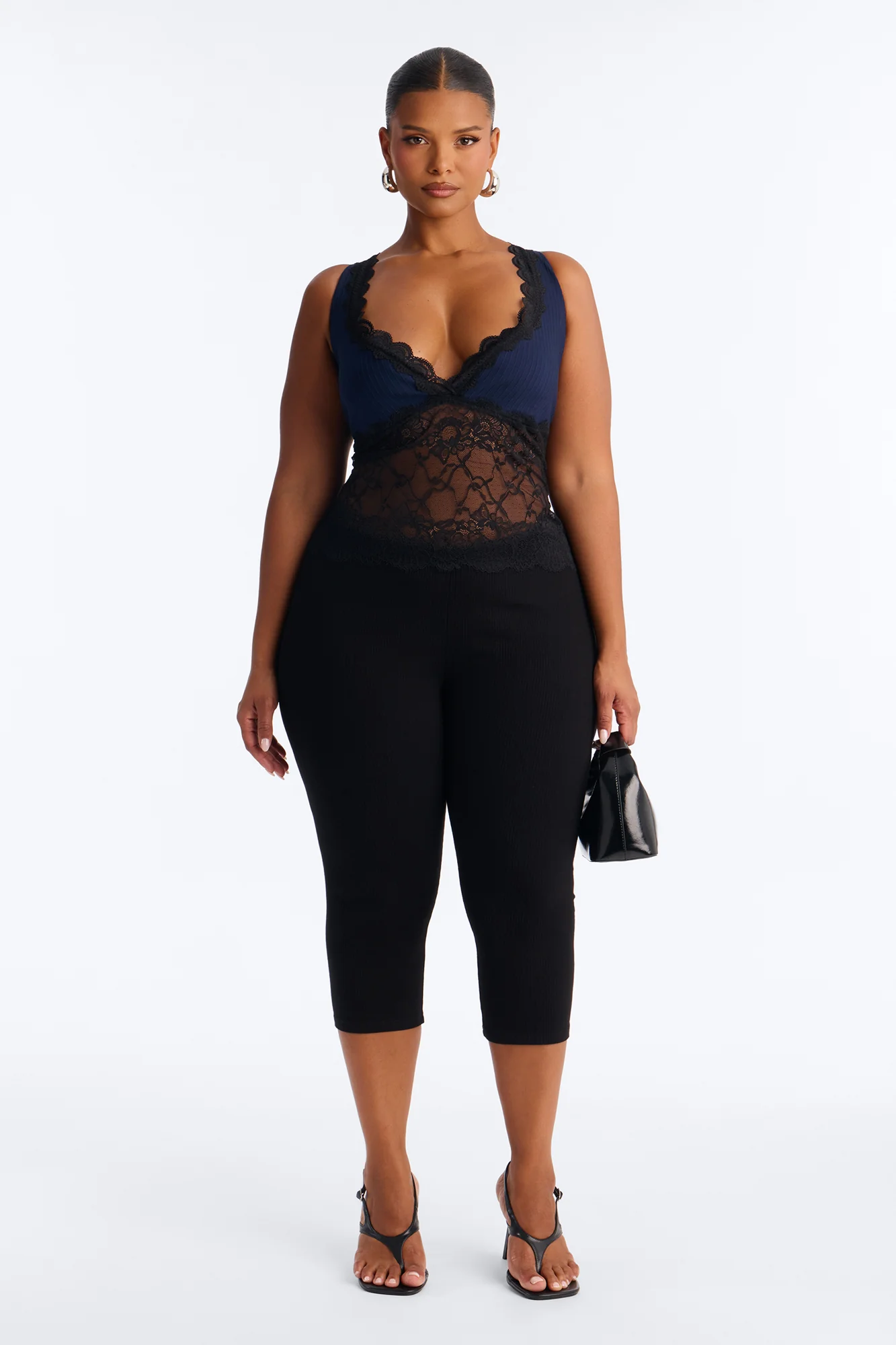 Allison Sheer Lace V Neck Top - Navy/combo - Image 6