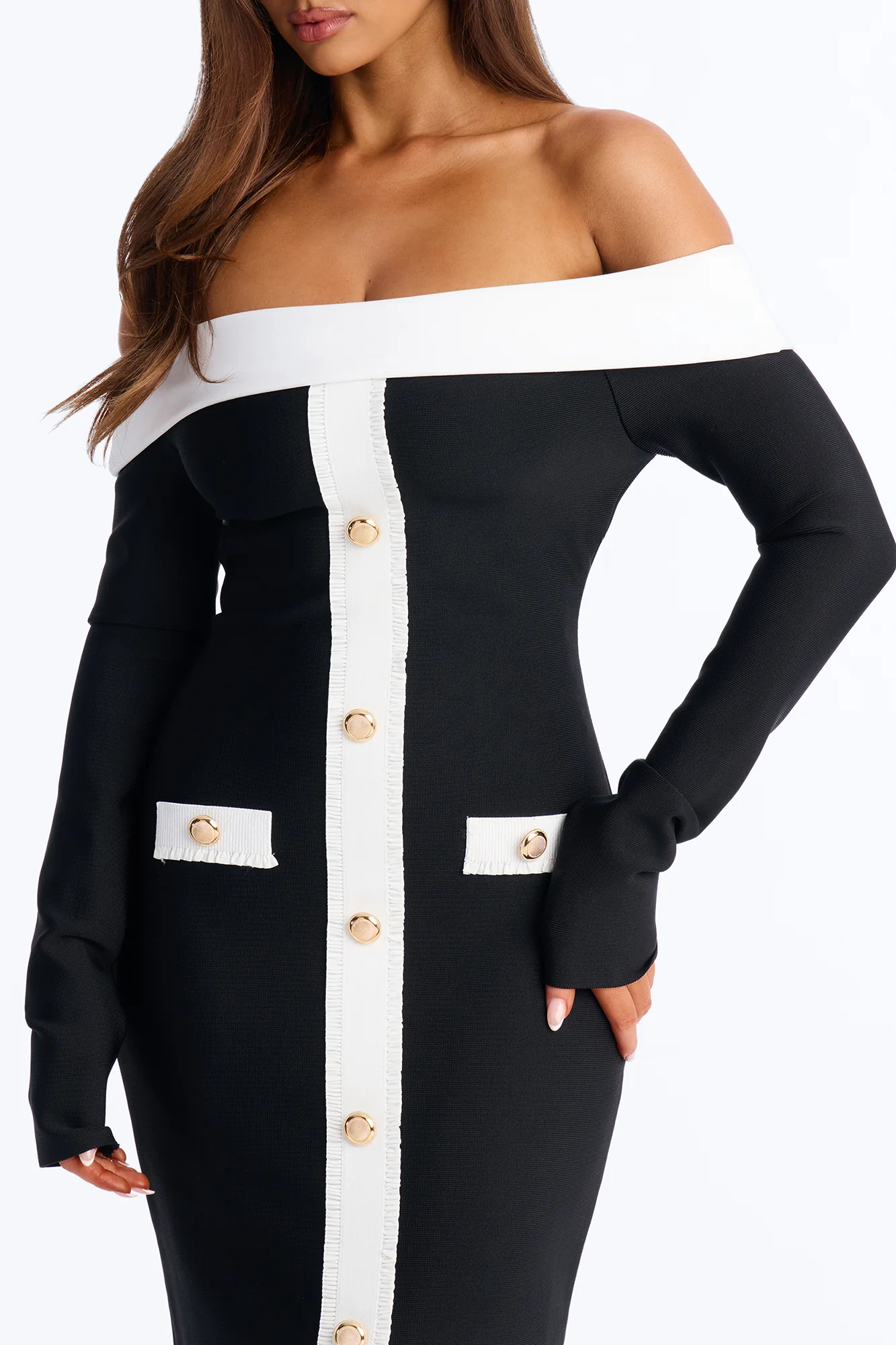 Allura Contrast Bandage Midi Dress - Black/White - Image 3