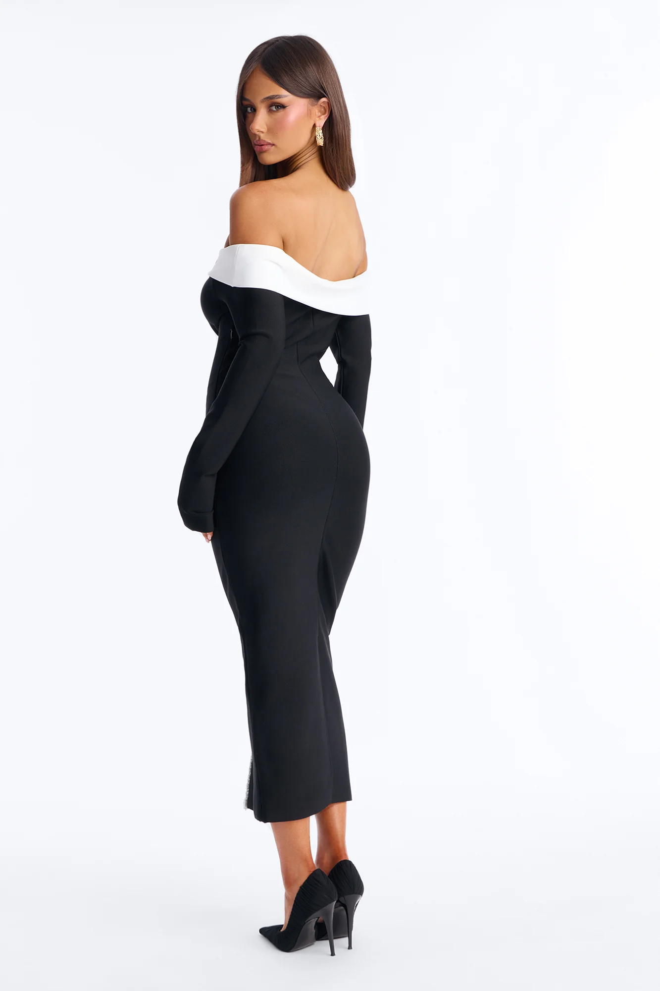 Allura Contrast Bandage Midi Dress - Black/White - Image 4