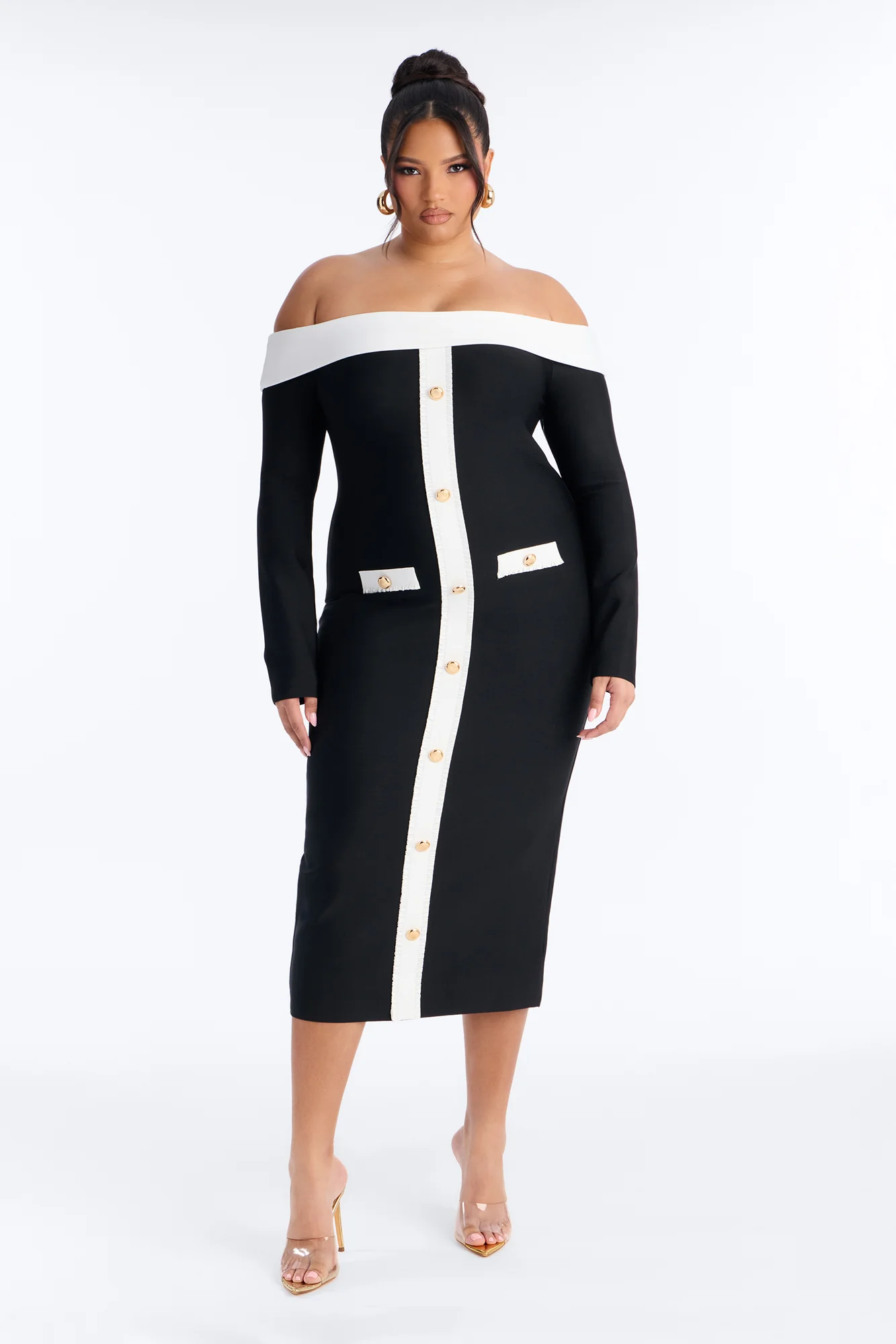 Allura Contrast Bandage Midi Dress - Black/White - Image 5