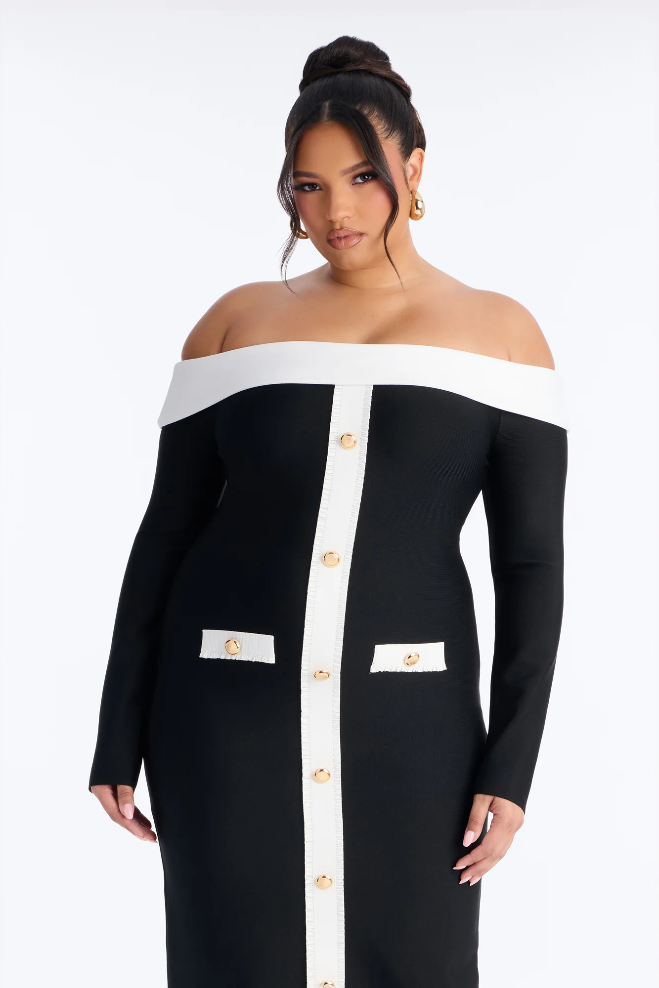 Allura Contrast Bandage Midi Dress - Black/White - Image 6