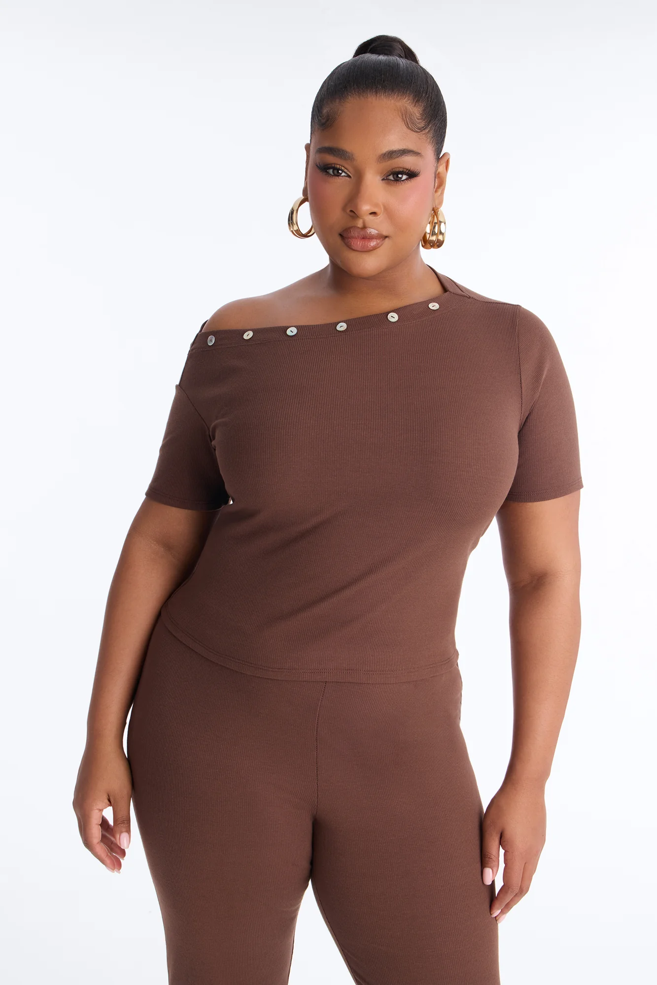 Allure Off Shoulder Pant Set - Brown - Image 6