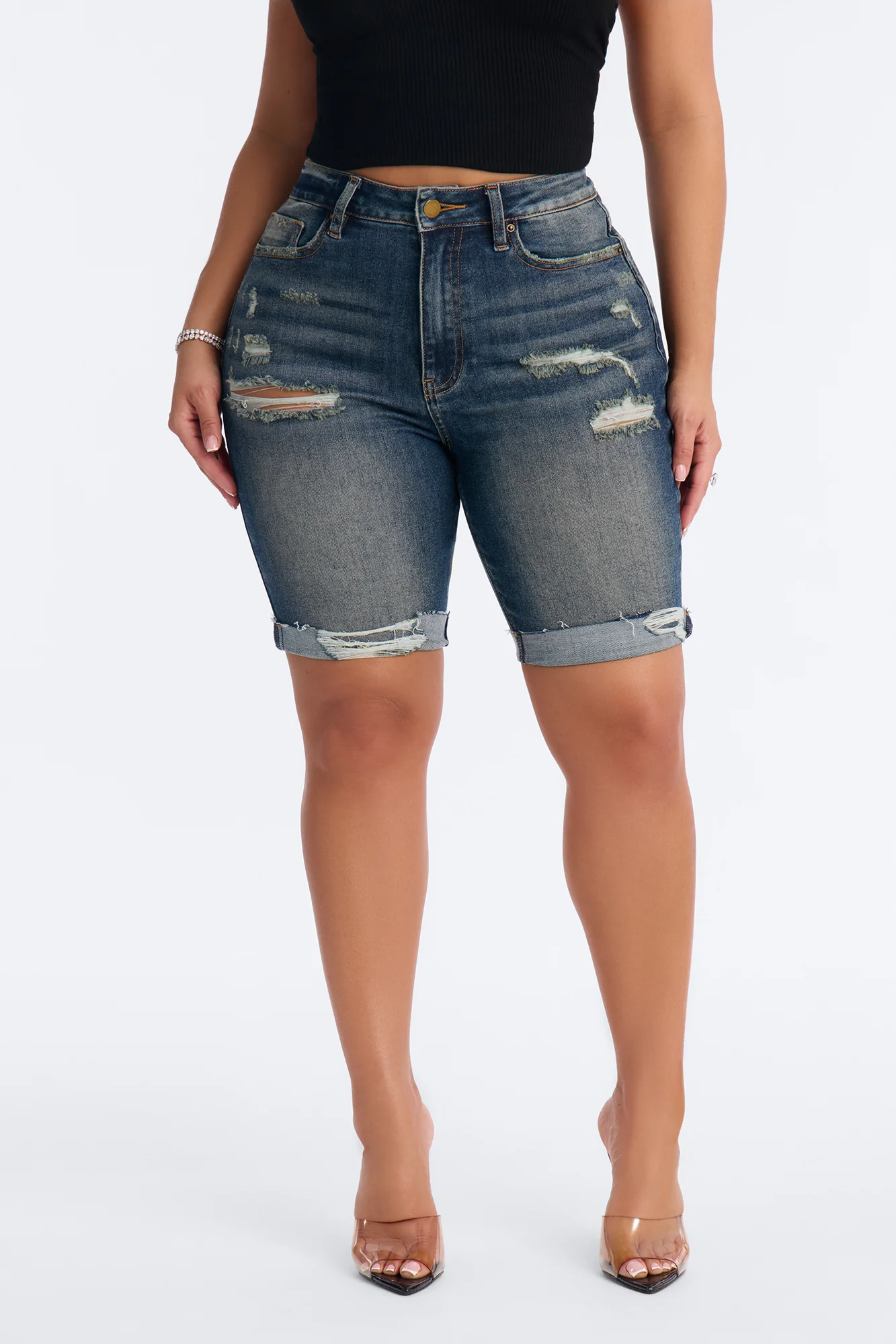 Almost There Stretch Denim Bermuda Shorts - Vintage Wash - Image 2