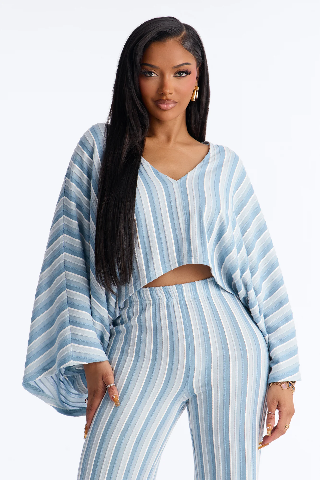 Along Those Lines Striped Jacquard Pant Set - Blue/combo - Image 2