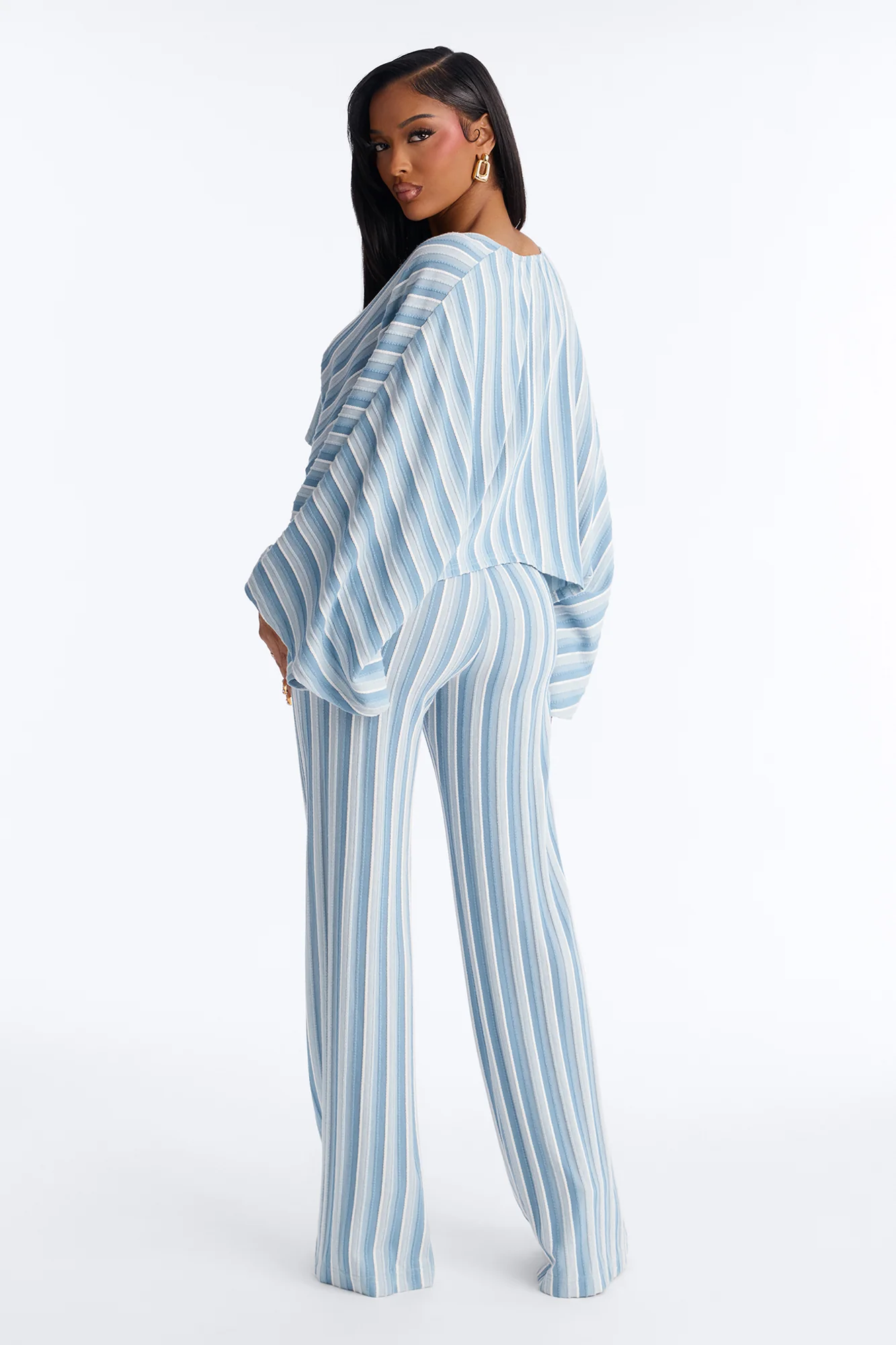Along Those Lines Striped Jacquard Pant Set - Blue/combo - Image 3