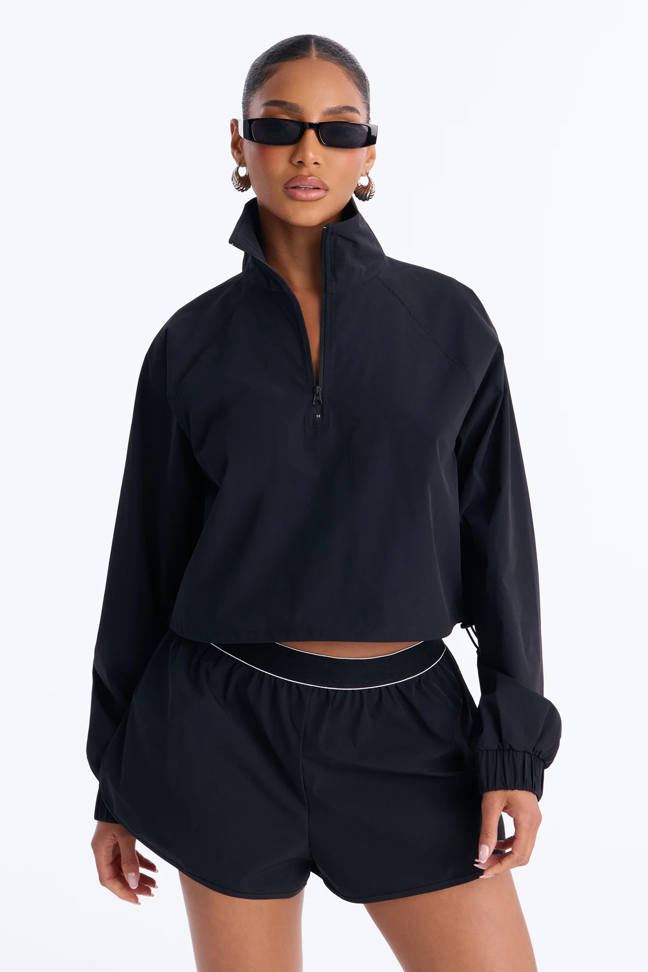 Alora Windbreaker Lounge Quarter Zip - Black