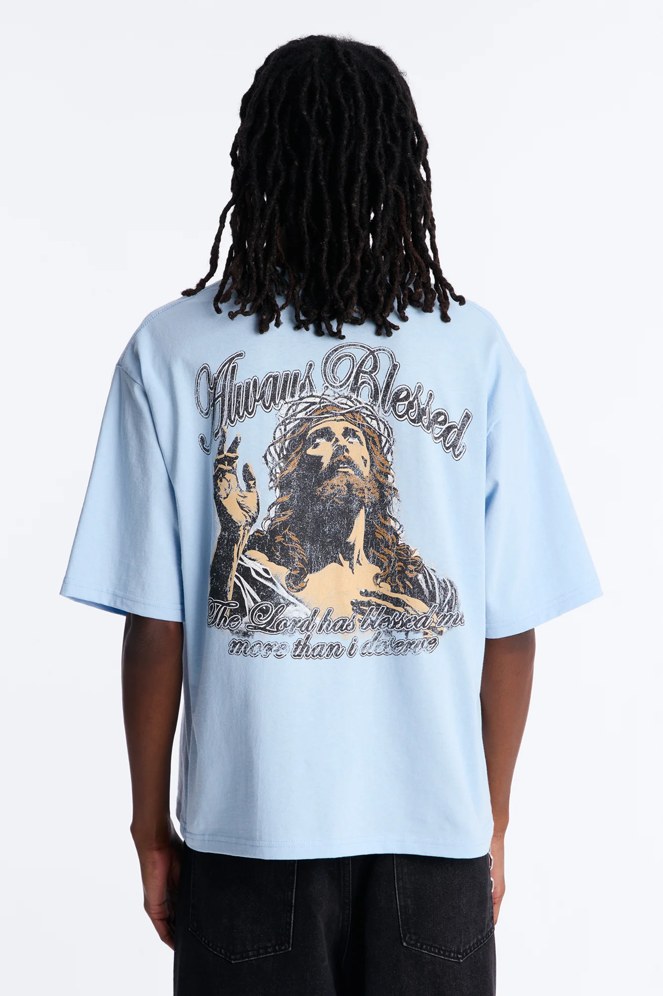 Always Blessed Boxy Short Sleeve Tee - Light Blue