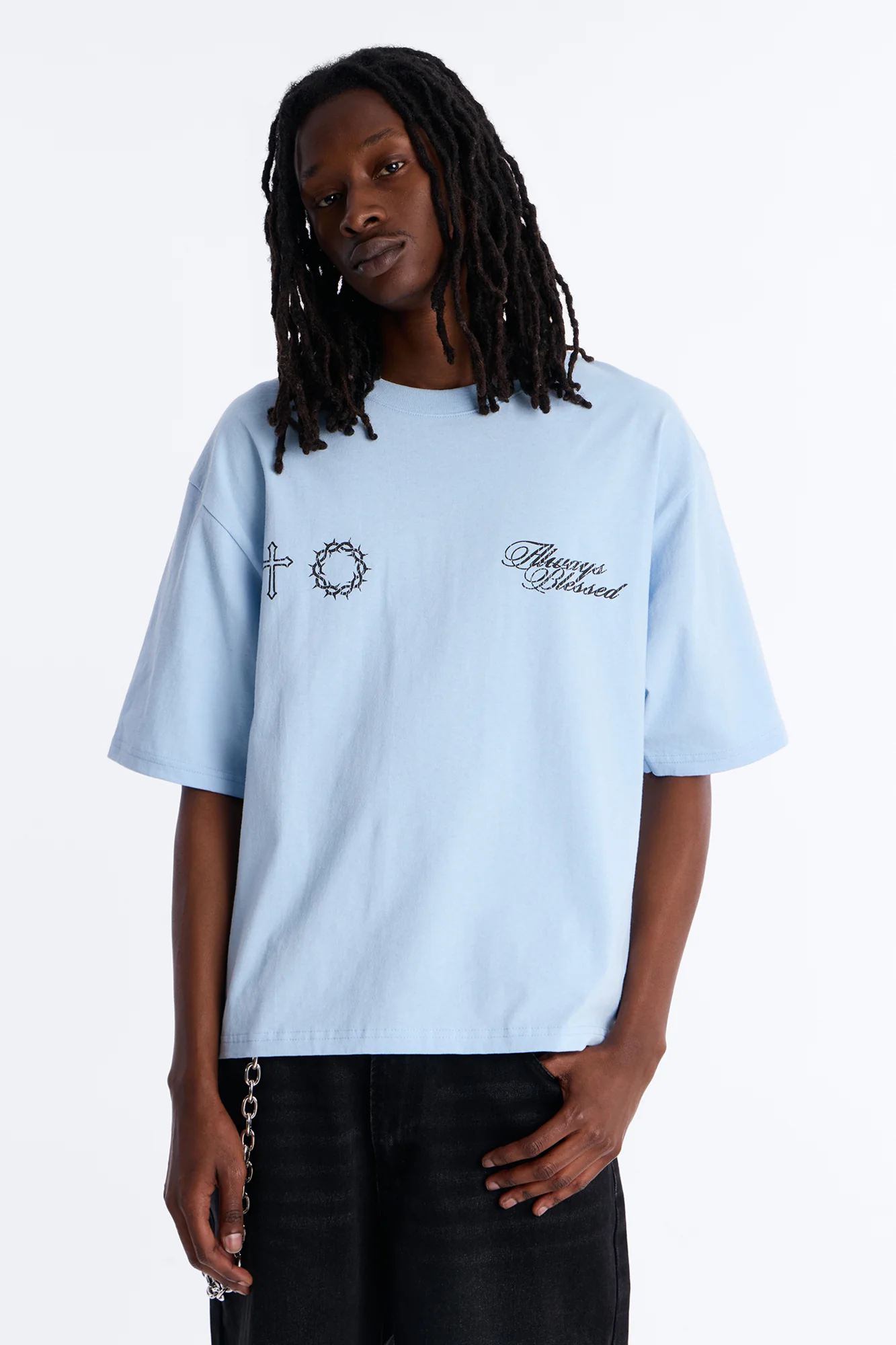 Always Blessed Boxy Short Sleeve Tee - Light Blue - Image 3