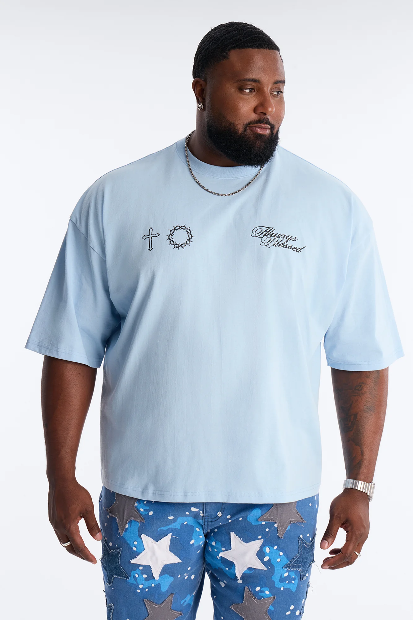 Always Blessed Boxy Short Sleeve Tee - Light Blue - Image 5
