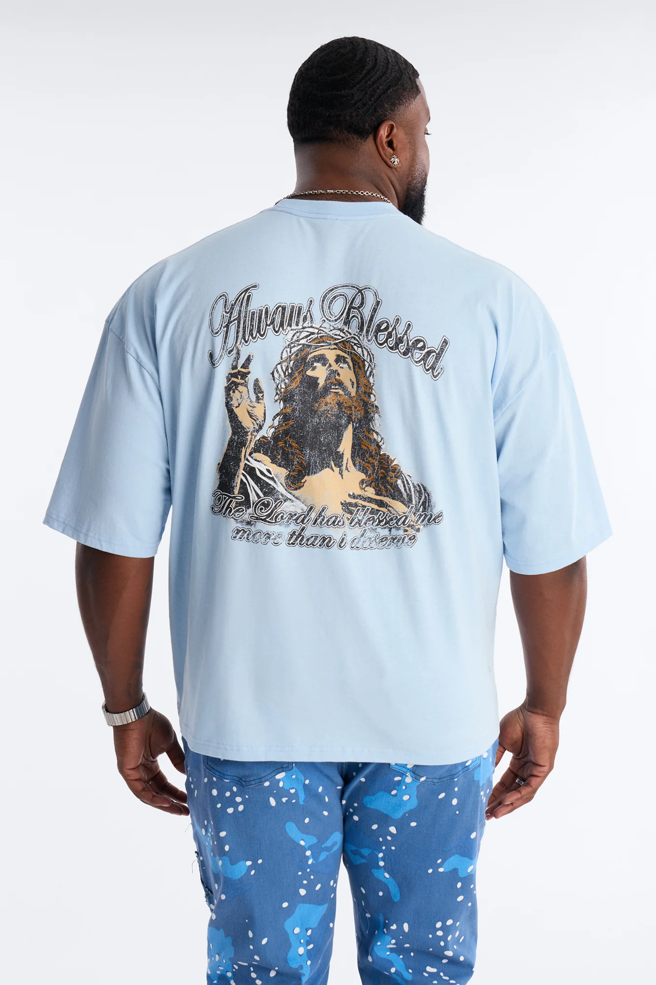 Always Blessed Boxy Short Sleeve Tee - Light Blue - Image 8