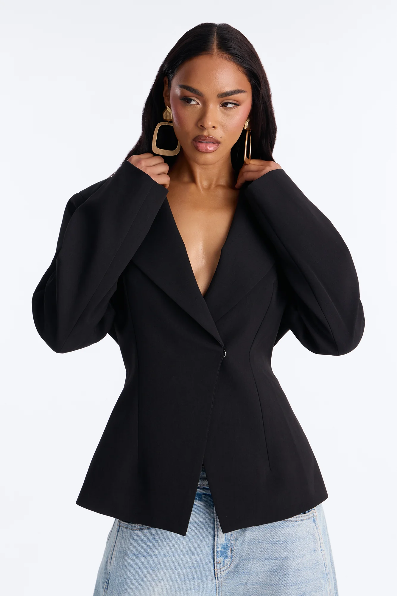 Always Elevated Adjustable Belted Blazer - Black