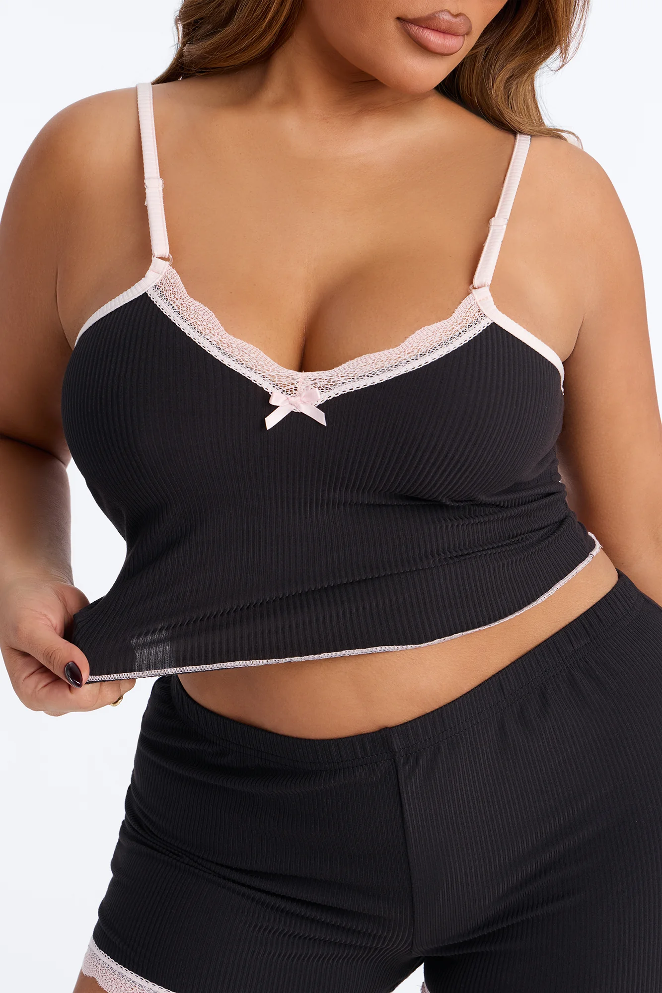 Always On My Mind Ribbed PJ Short Set - Black/Pink - Image 5