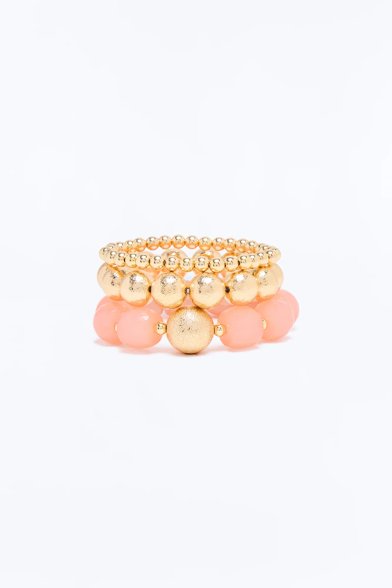 Always With Me Beaded 3 Piece Bracelet Set - Gold/Pink