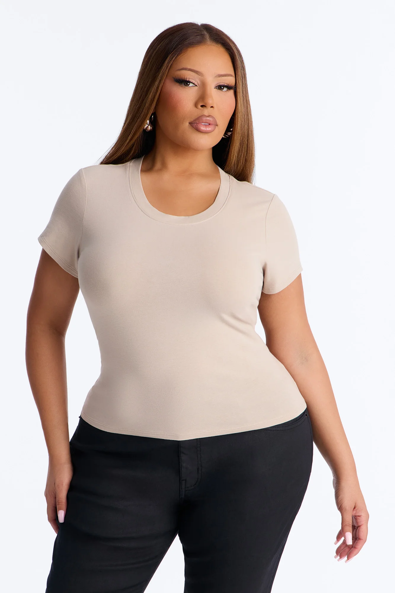 Alyssa Crew Neck Top - Stone - Image 5