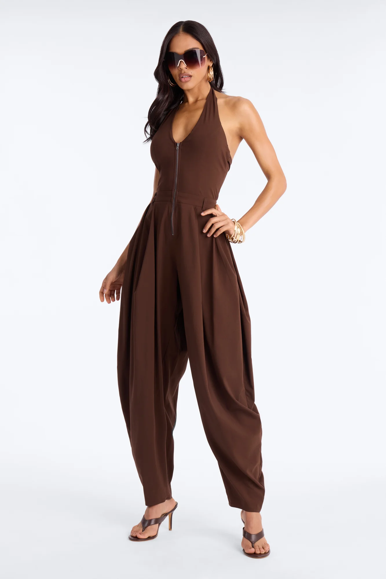 Alyssia Balloon Leg Jumpsuit - Chocolate