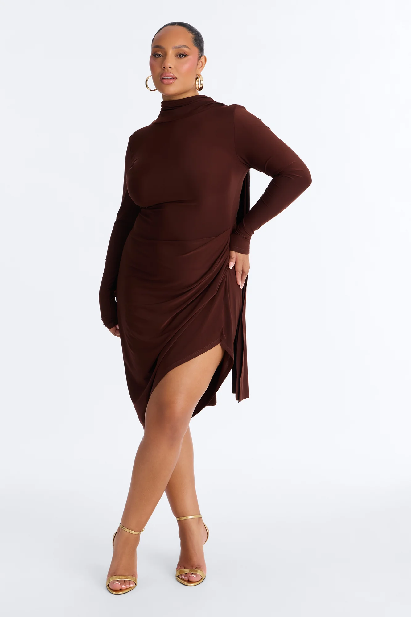 Amara Asymmetrical Midi Dress - Chocolate - Image 5