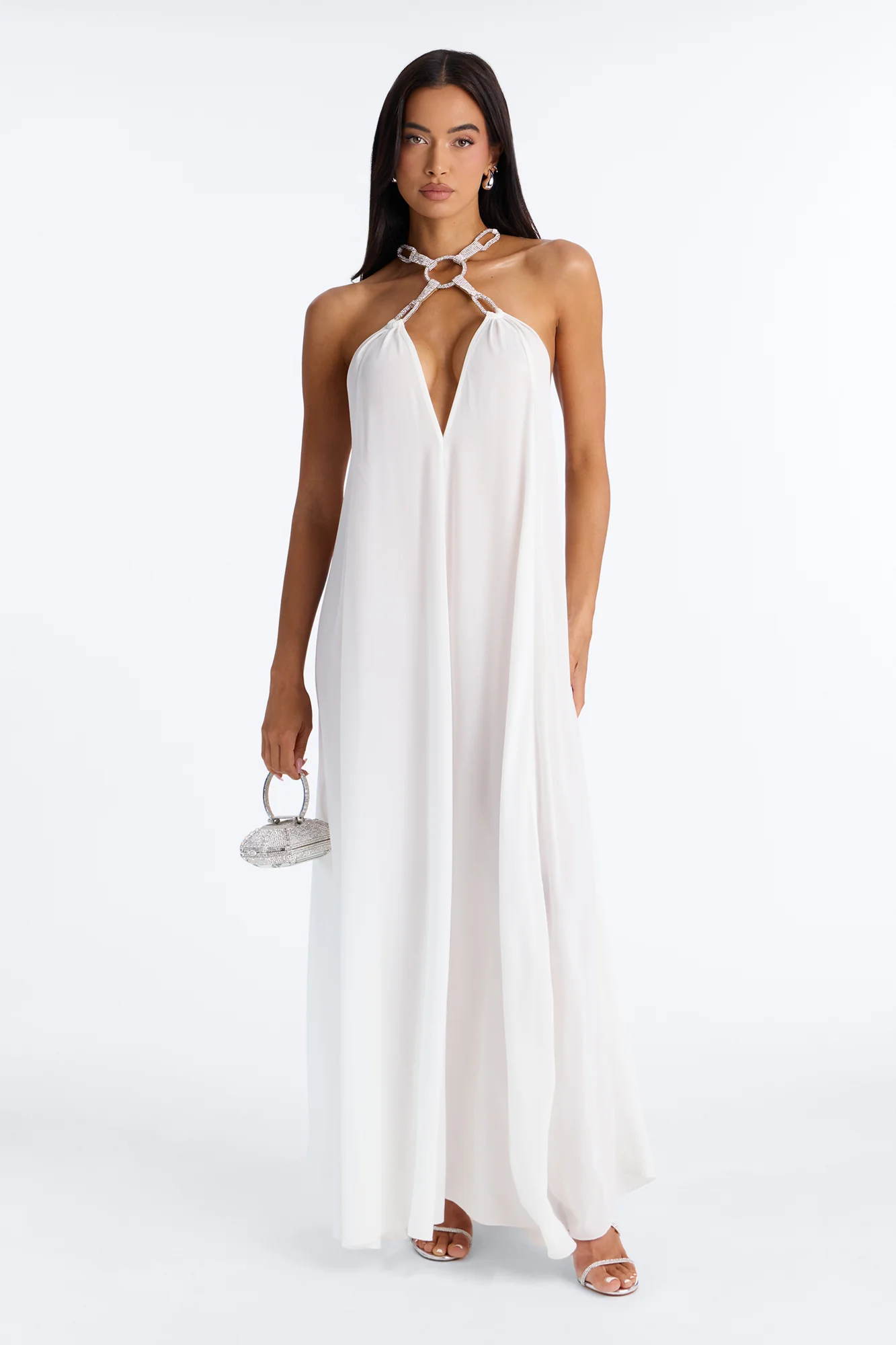 Amara Flowy Chiffon Maxi Dress - White
