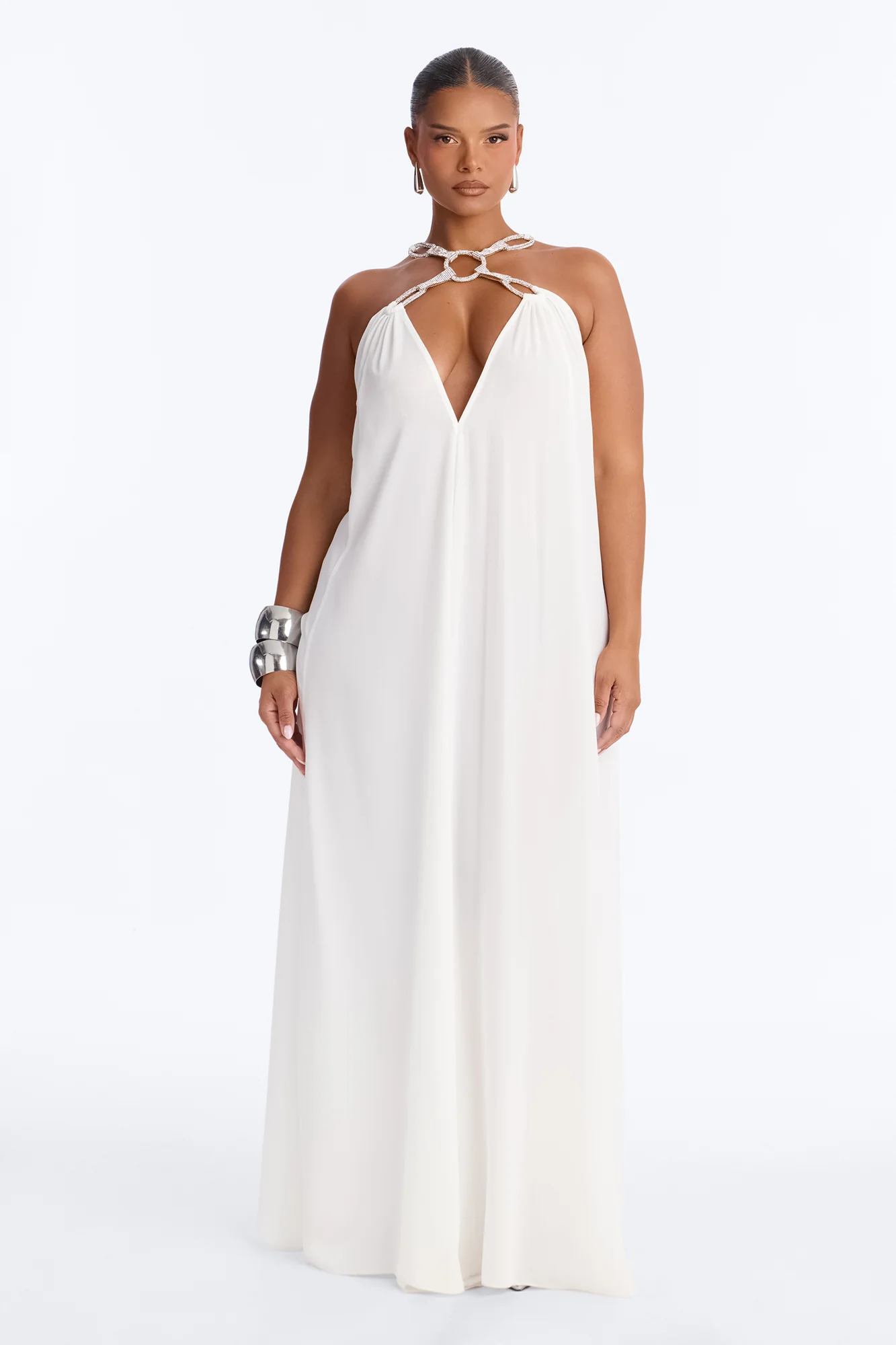 Amara Flowy Chiffon Maxi Dress - White - Image 5