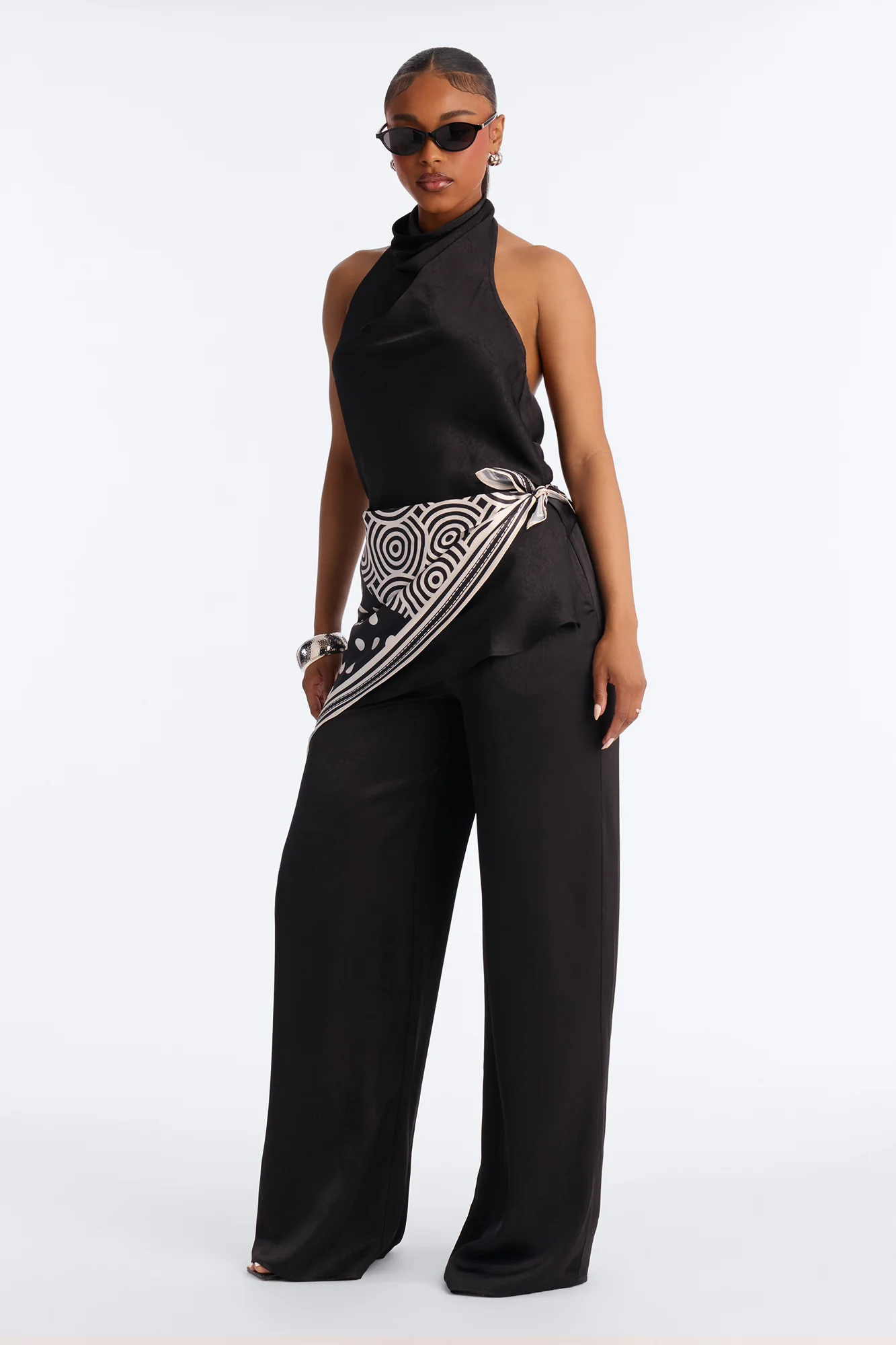 Amara Satin 3 Piece Pant Set - Black