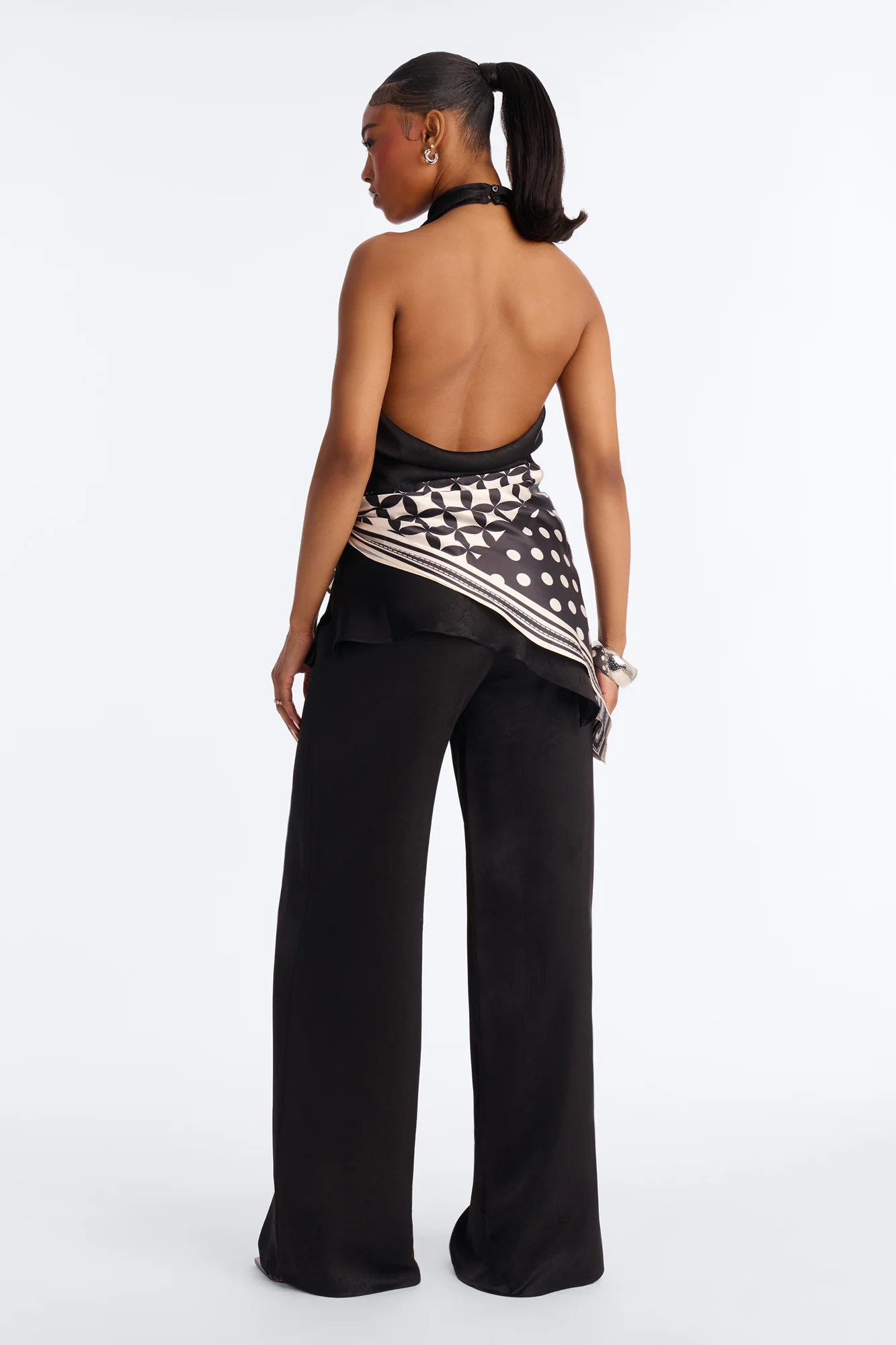 Amara Satin 3 Piece Pant Set - Black - Image 4