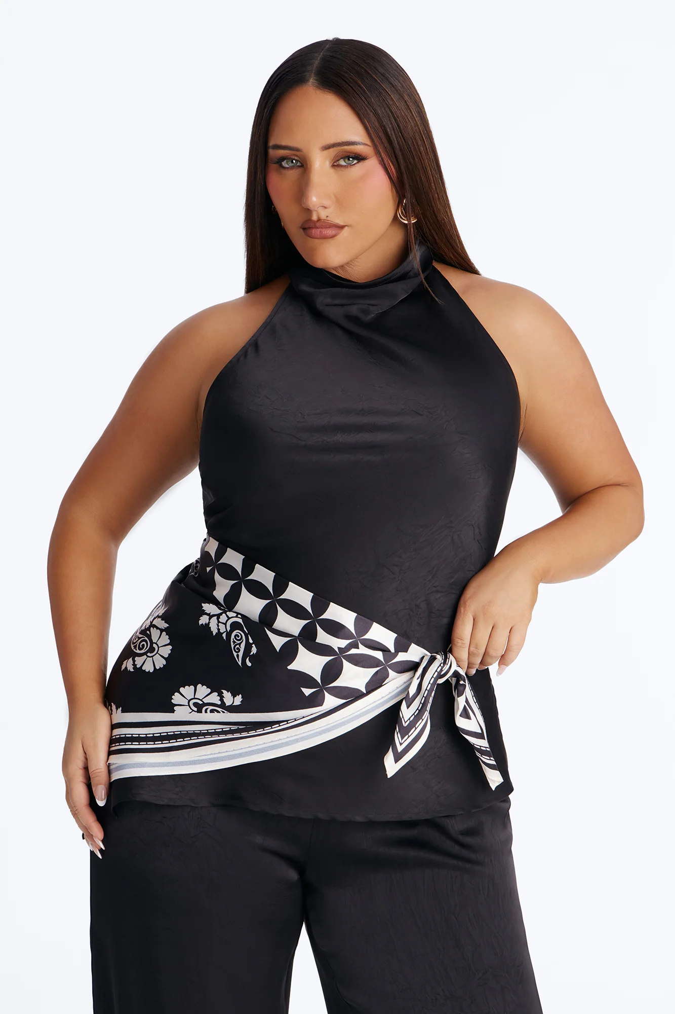 Amara Satin 3 Piece Pant Set - Black - Image 6