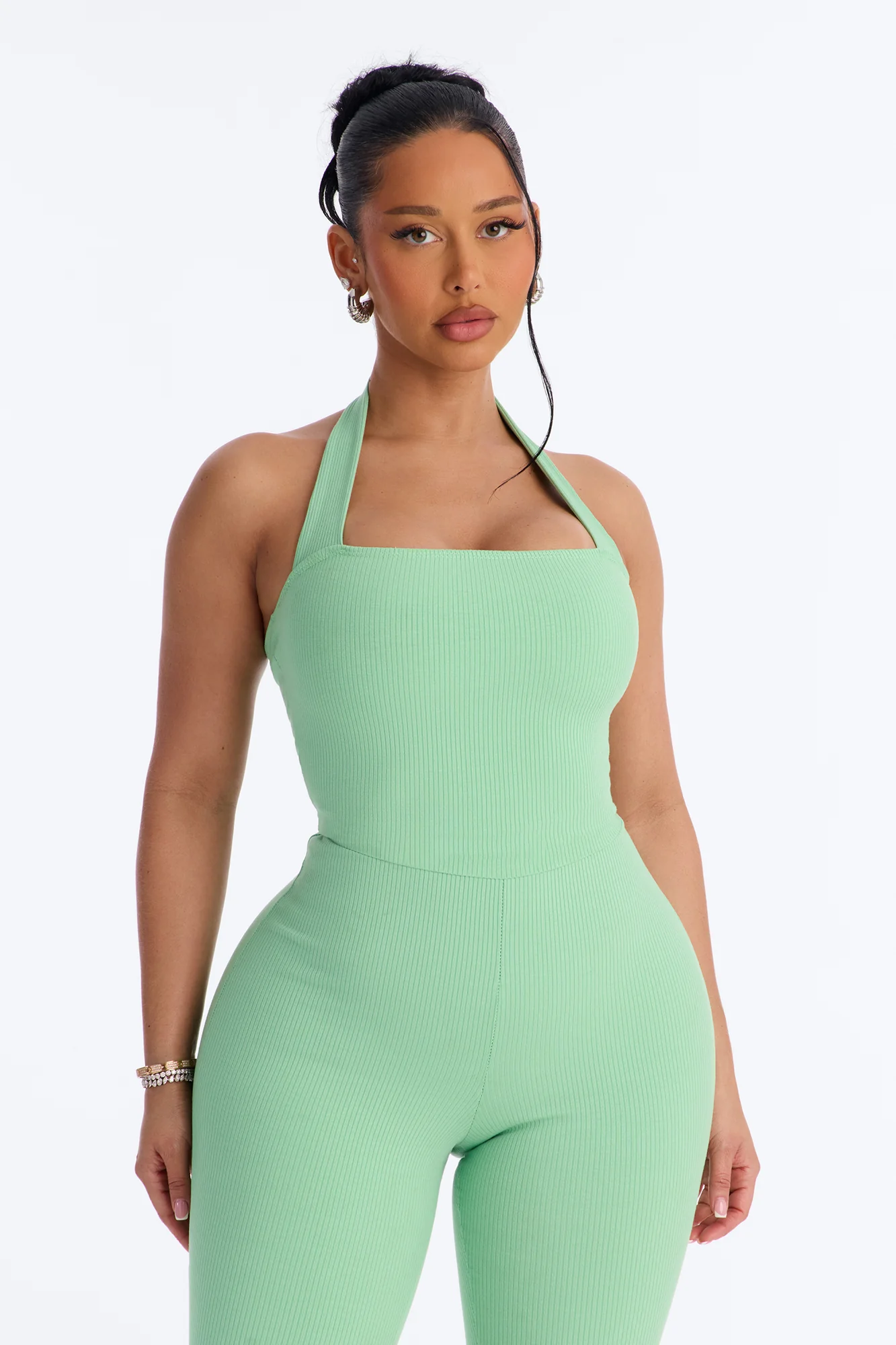 Amara Snatched Capri Halter Jumpsuit - Green - Image 2