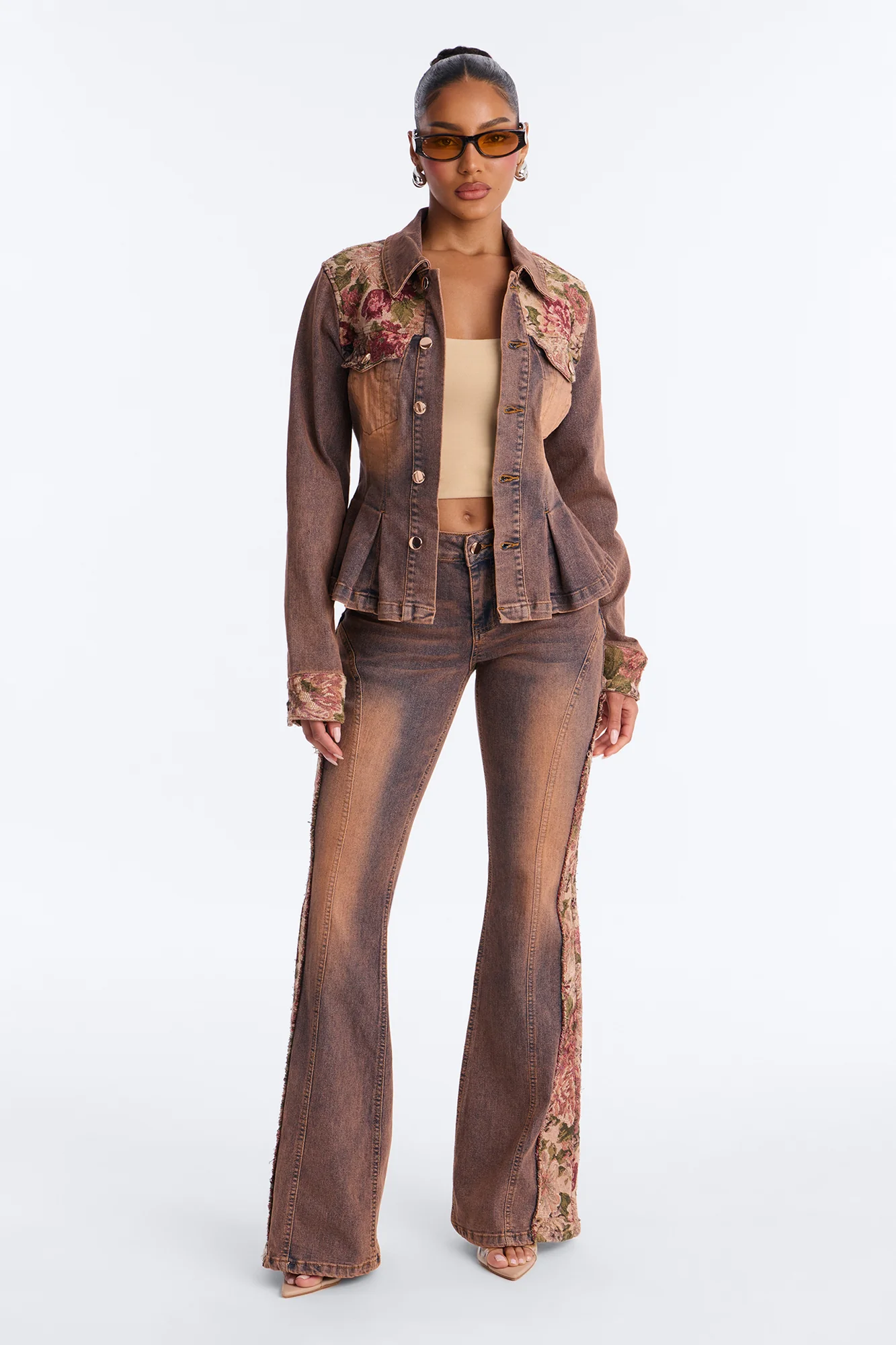 Amari Floral Denim Jacket - Burgundy - Image 2