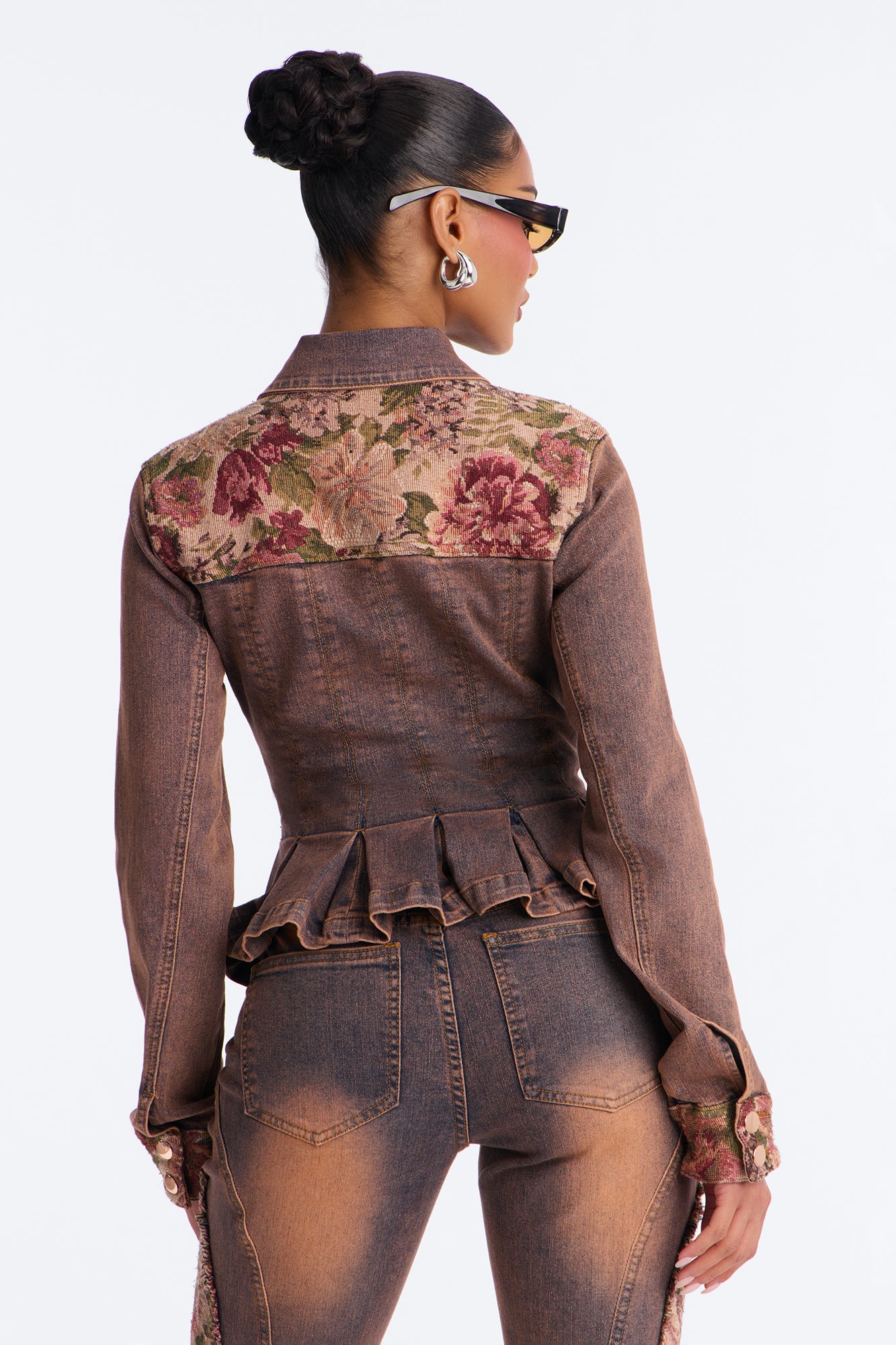 Amari Floral Denim Jacket - Burgundy - Image 6